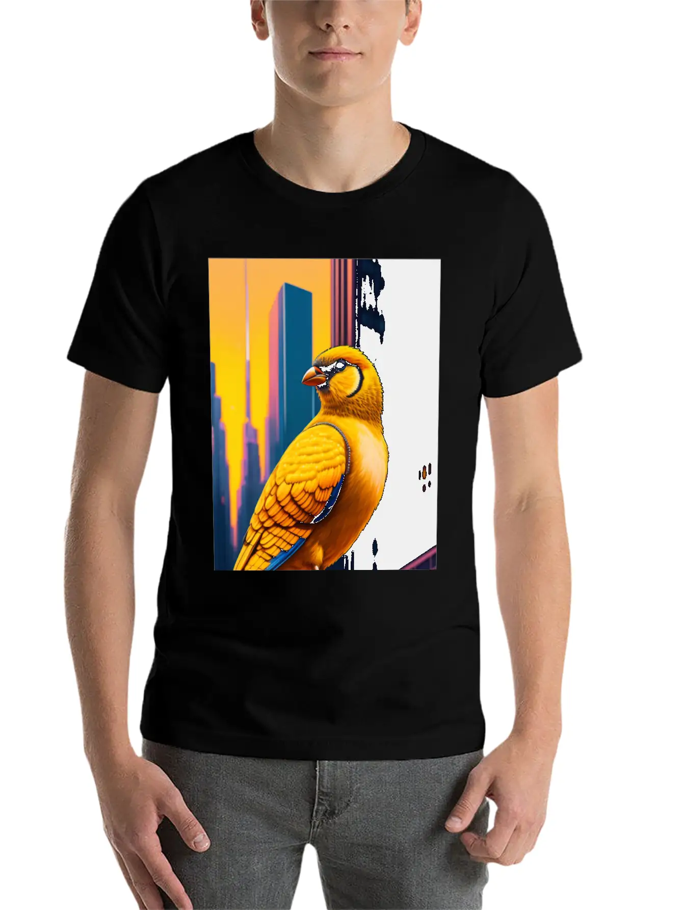 Photo Of Of A Huge Gold Finch Bird In A Fusion Cit Classic Fit Graphic Tee For Daily Comfort – Unisex Cotton Shirt