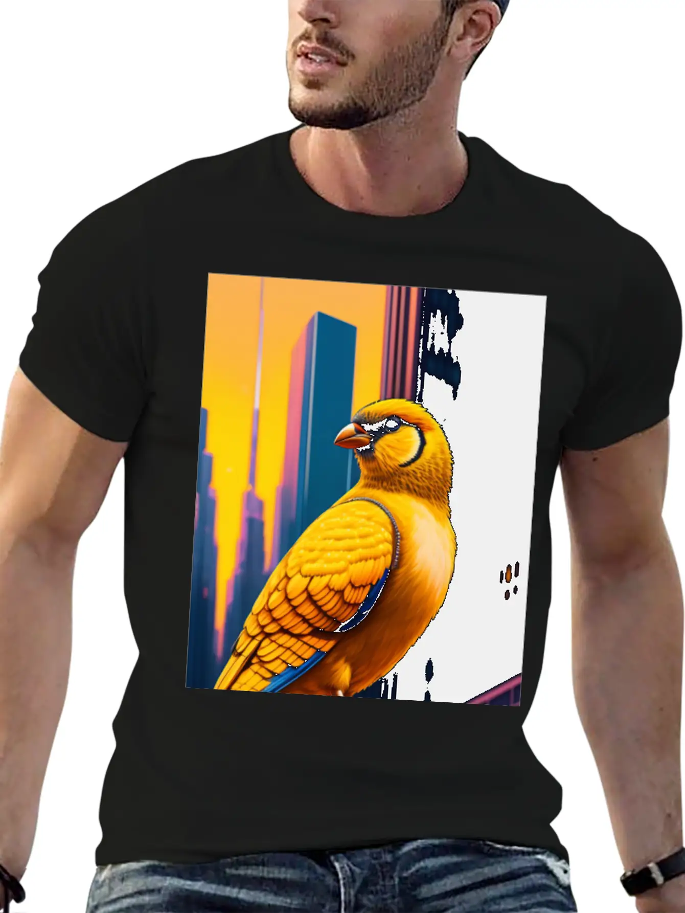 Photo Of Of A Huge Gold Finch Bird In A Fusion Cit Classic Fit Graphic Tee For Daily Comfort – Unisex Cotton Shirt
