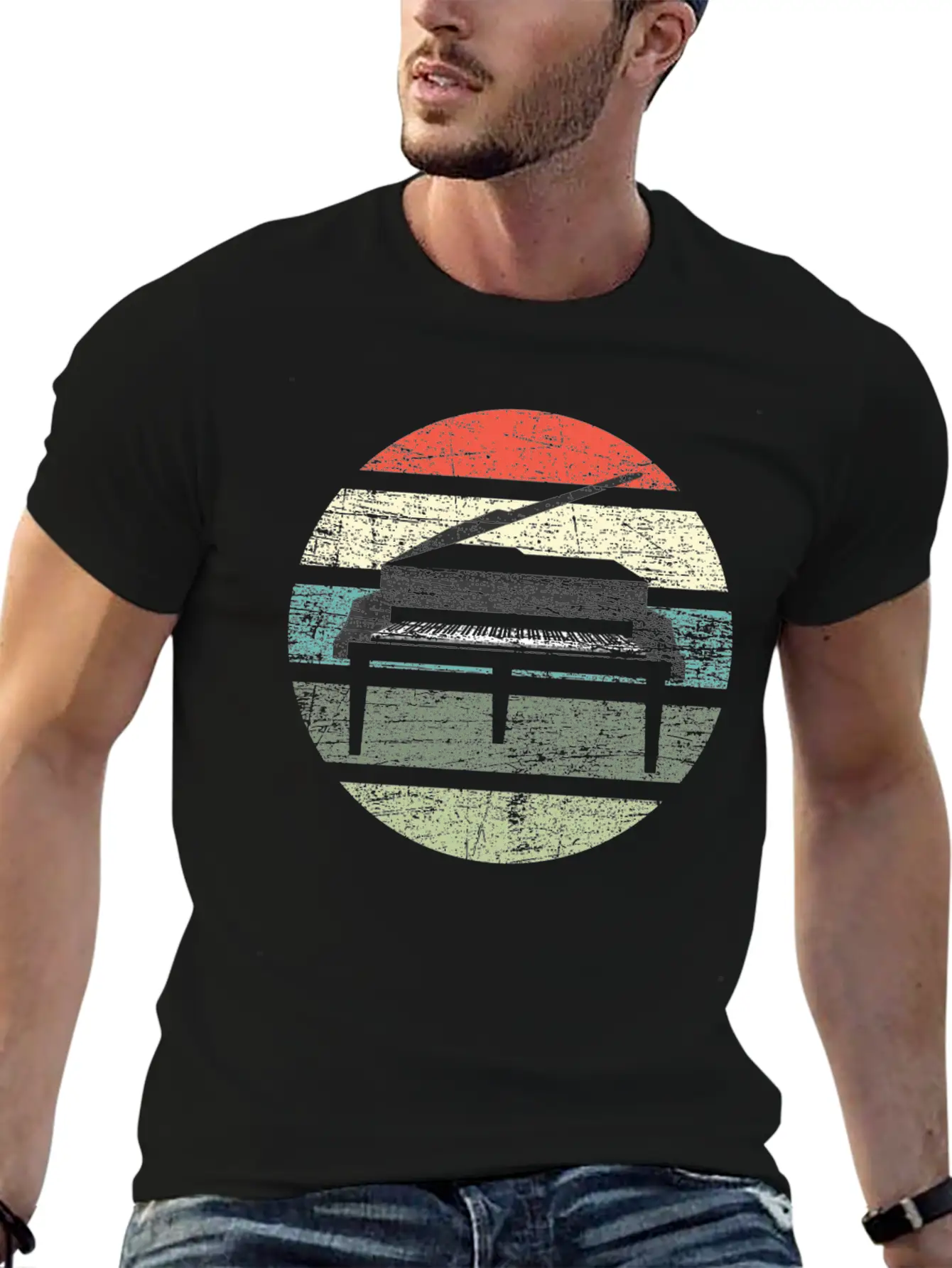 Piano Retro Unisex Casual T-Shirt – Clean Design For Daily Comfort