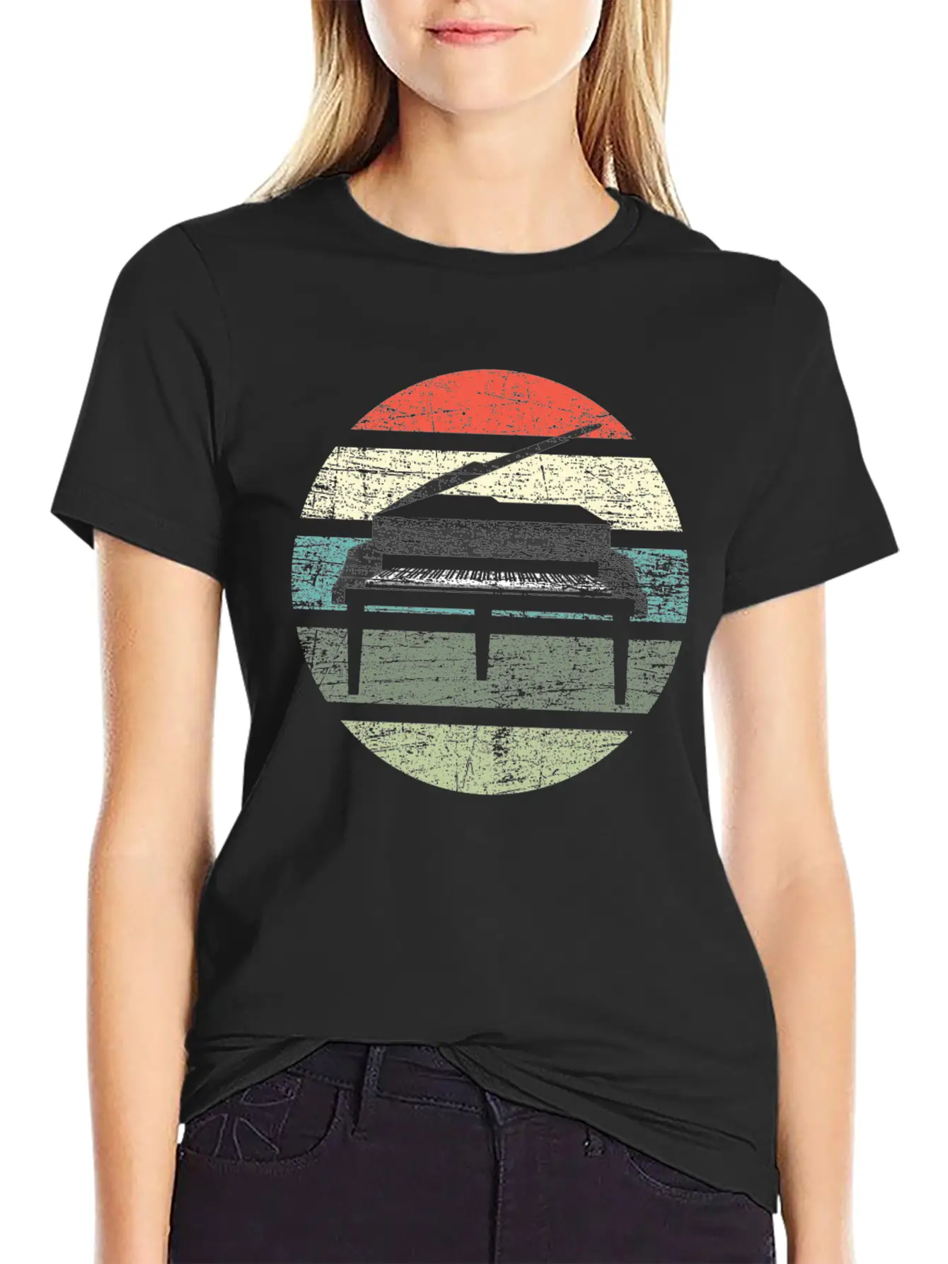 Piano Retro Unisex Casual T-Shirt – Clean Design For Daily Comfort