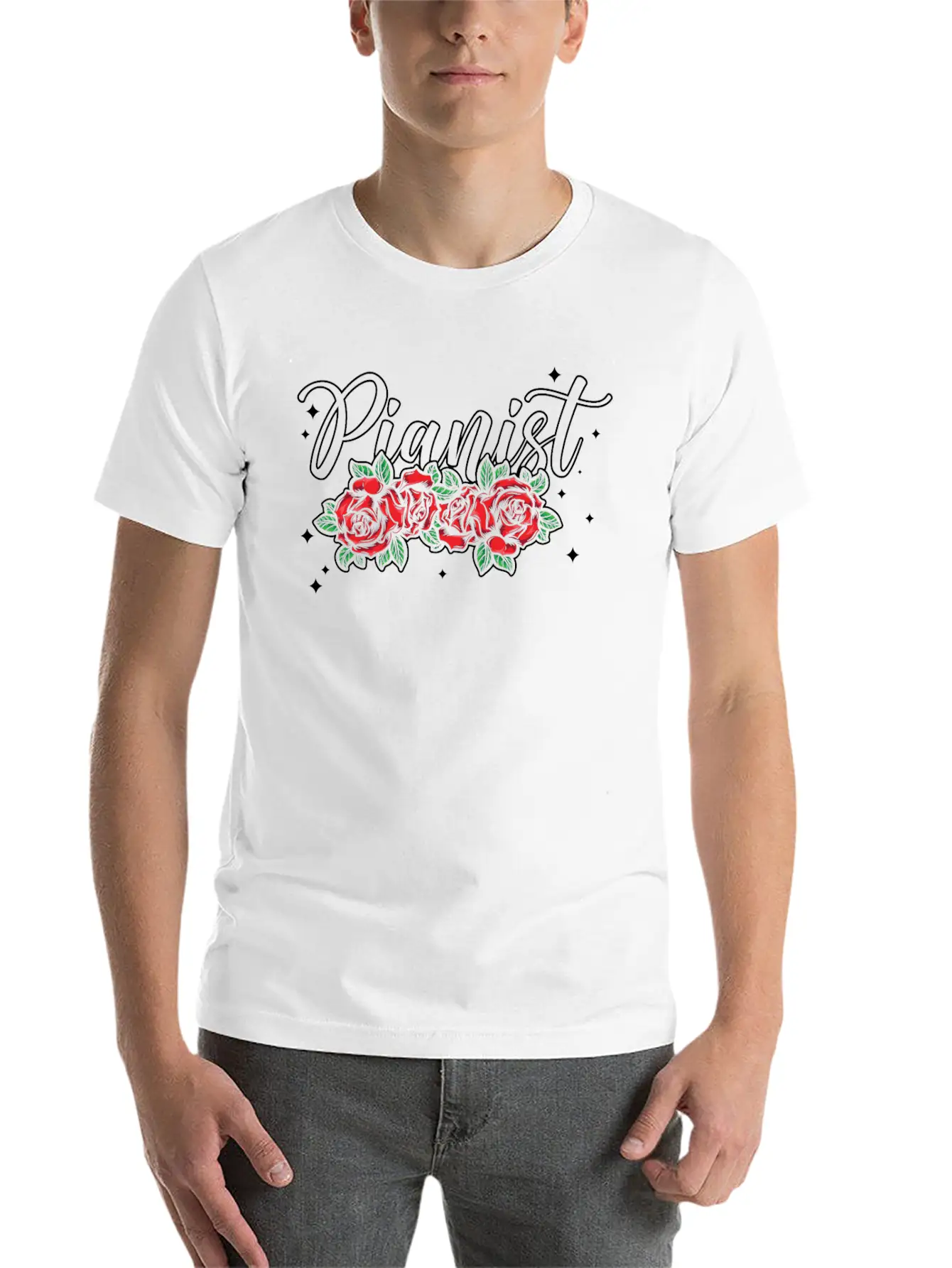 Piano Teacher Pianist Rose Flower Unisex Casual T-Shirt – Clean Design For Daily Comfort