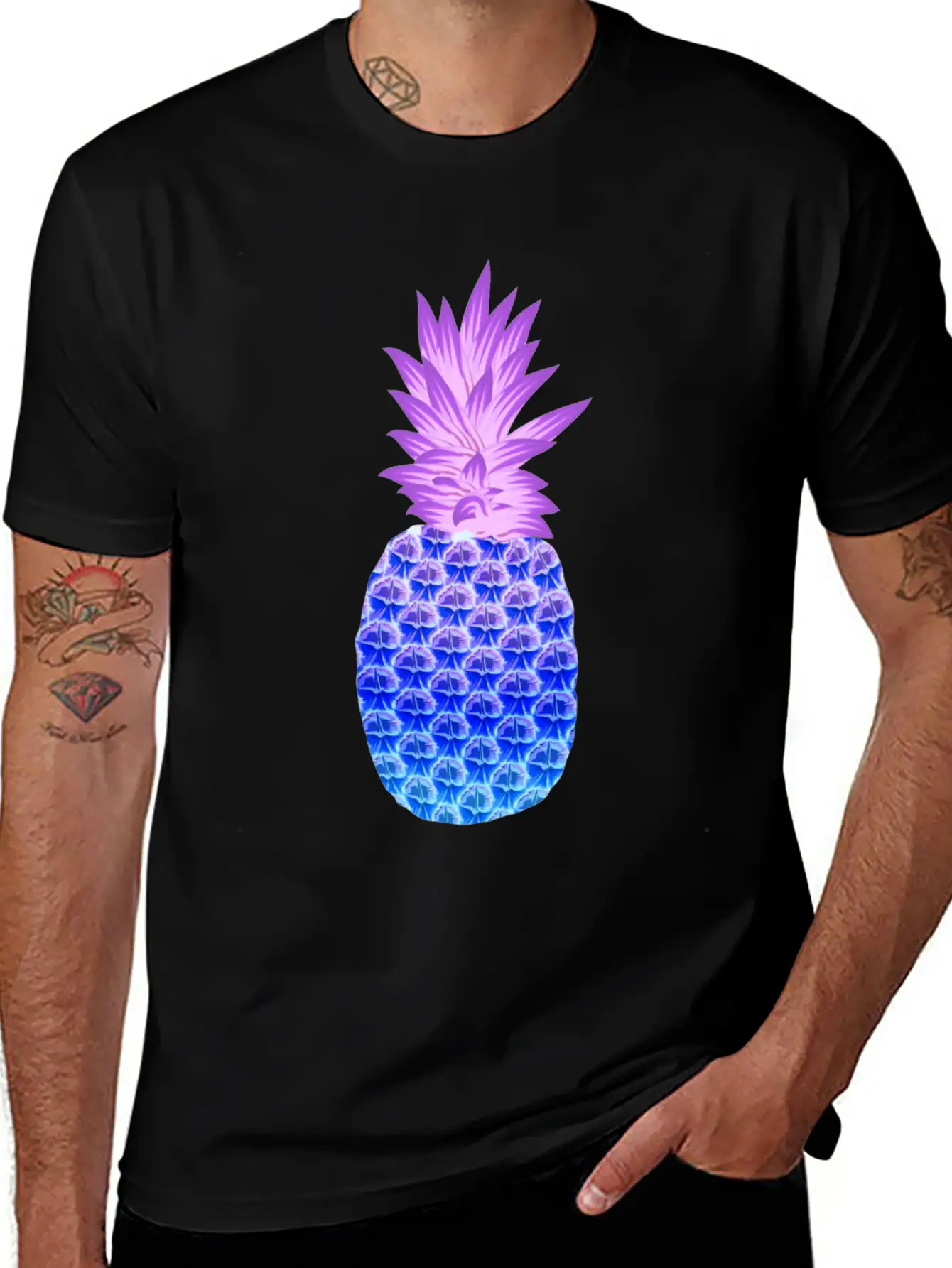 Pineapple Hawaiian Fruit Purple Blue Artistic Casual Graphic T-Shirt – Simple And Comfortable Daily Wear