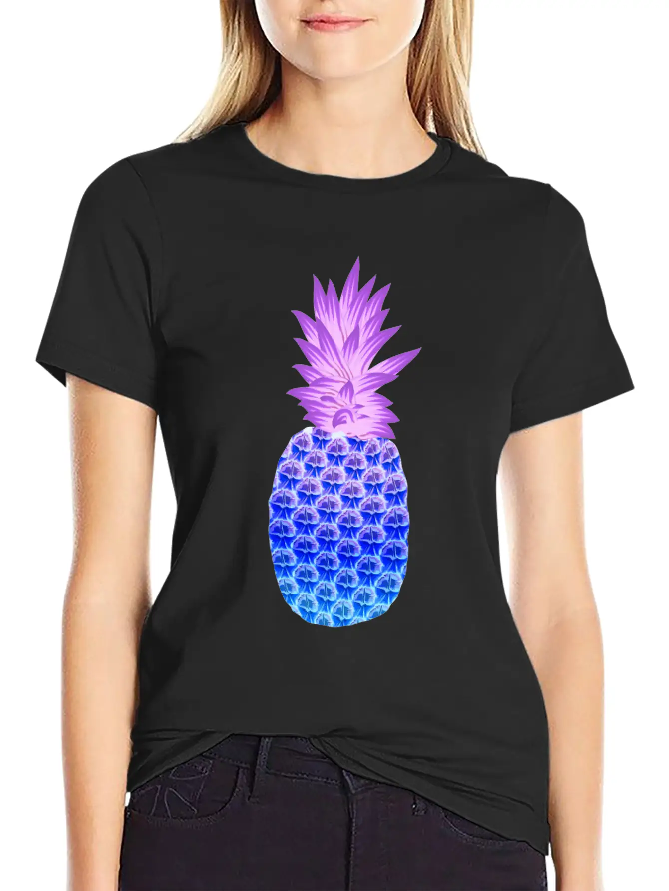 Pineapple Hawaiian Fruit Purple Blue Artistic Casual Graphic T-Shirt – Simple And Comfortable Daily Wear