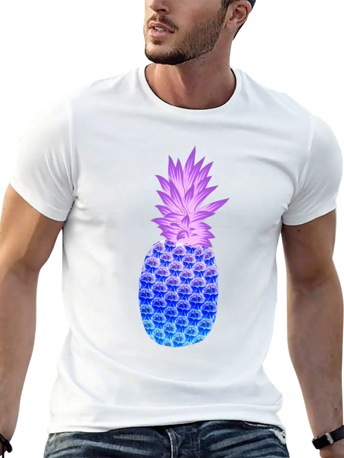 Pineapple Hawaiian Fruit Purple Blue Artistic Casual Graphic T-Shirt – Simple And Comfortable Daily Wear