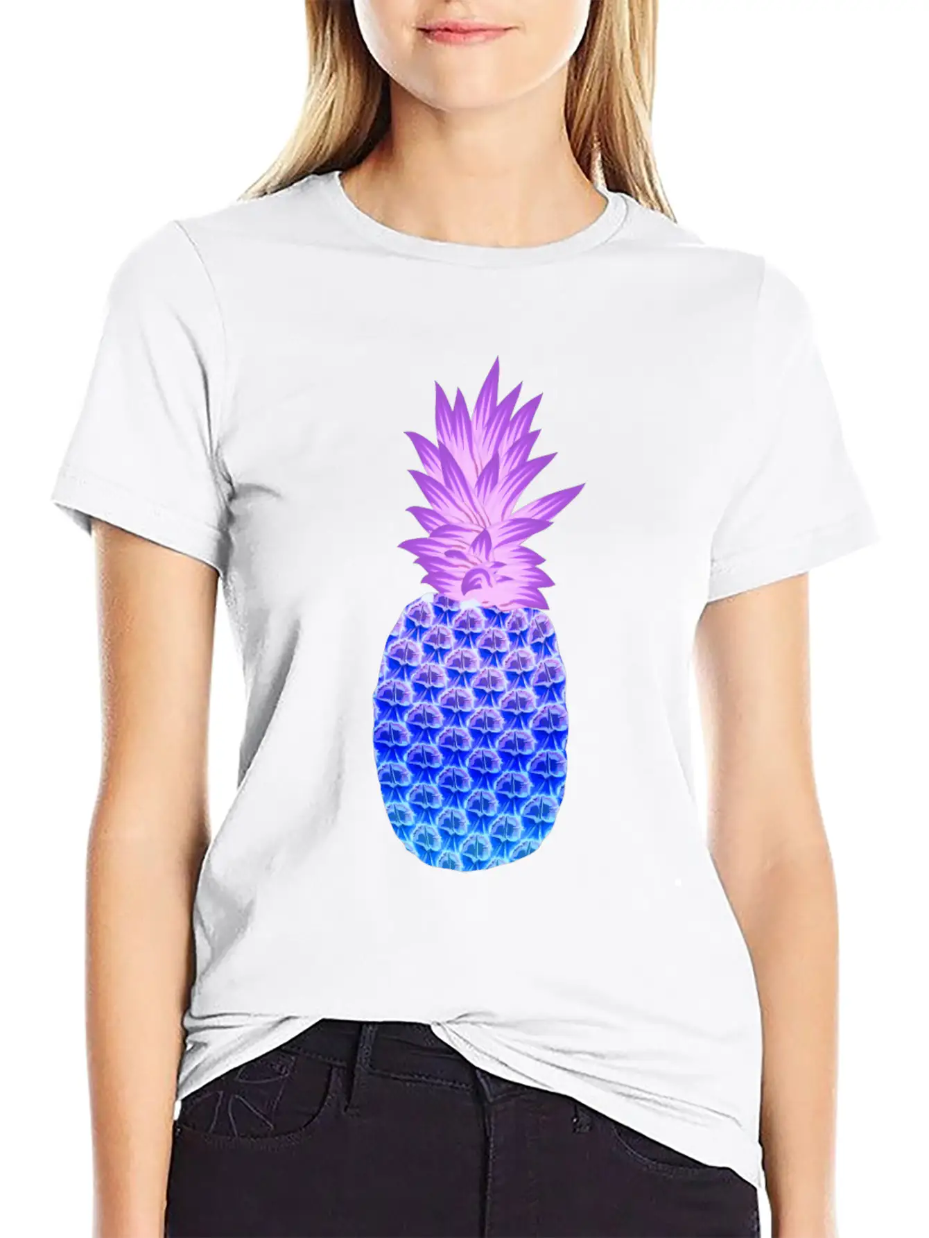 Pineapple Hawaiian Fruit Purple Blue Artistic Casual Graphic T-Shirt – Simple And Comfortable Daily Wear