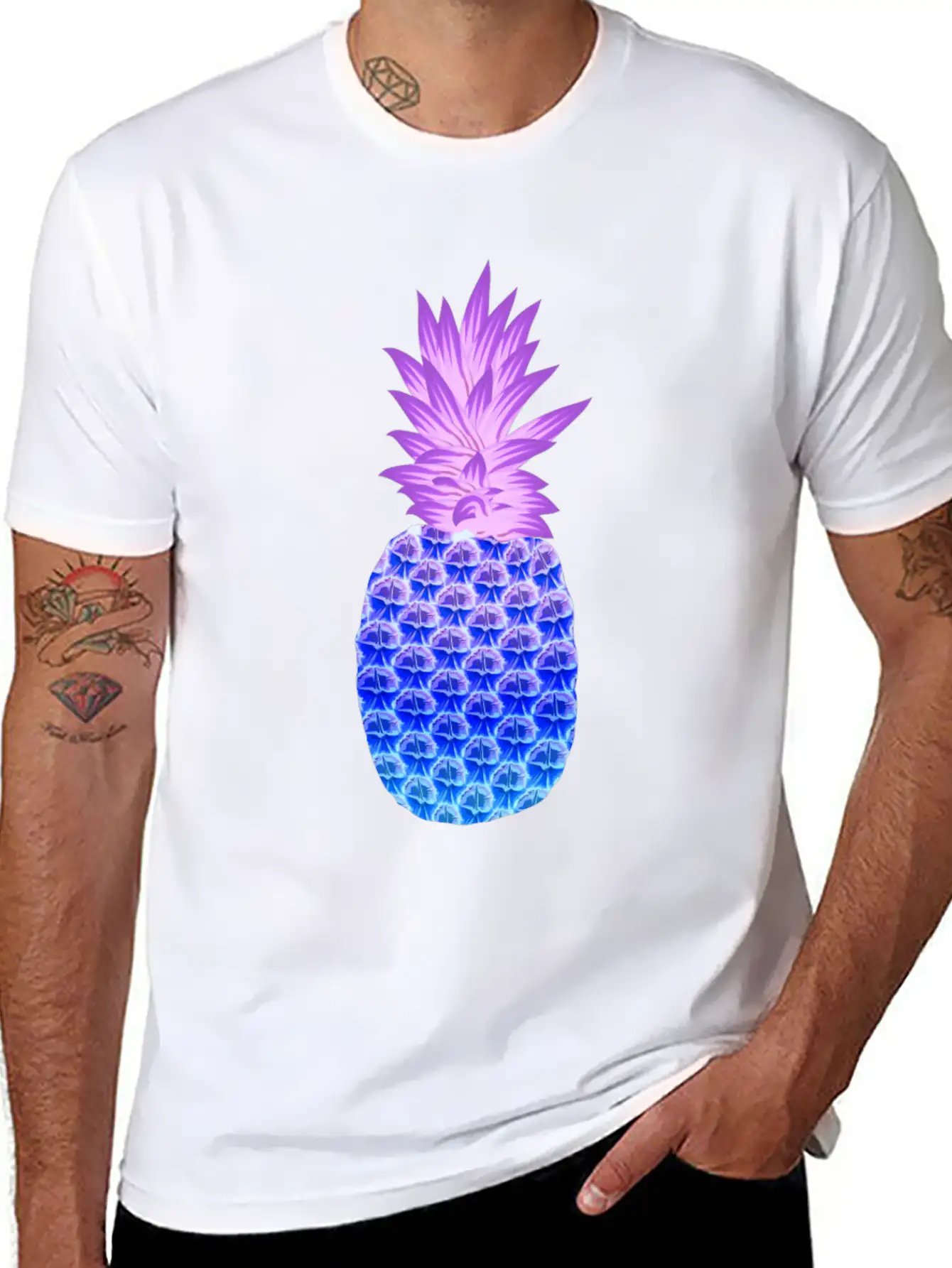 Pineapple Hawaiian Fruit Purple Blue Artistic Casual Graphic T-Shirt – Simple And Comfortable Daily Wear