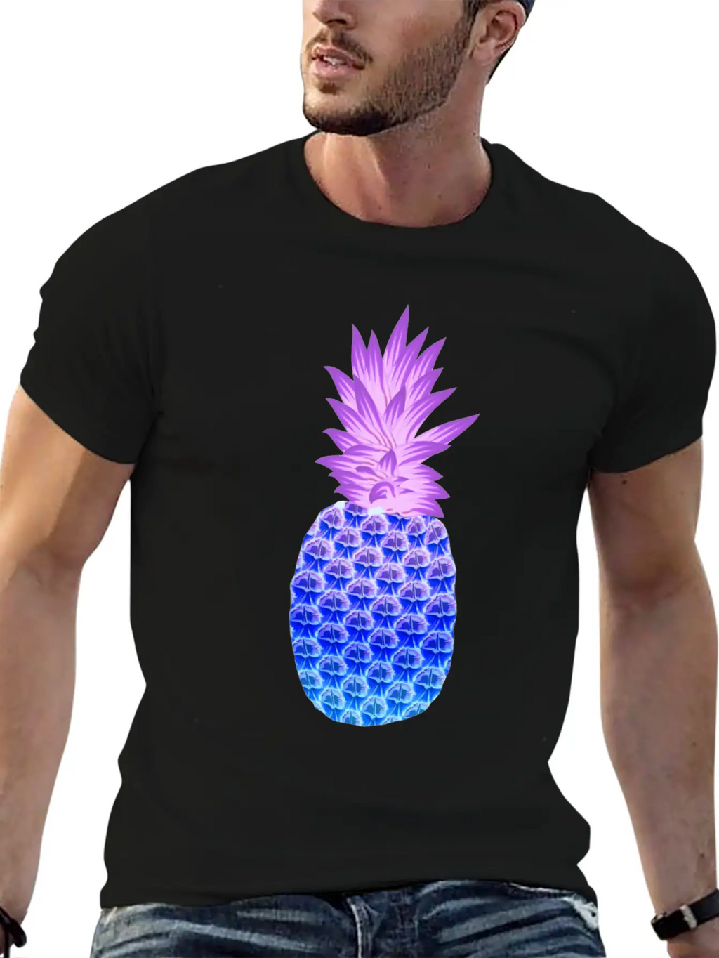 Pineapple Hawaiian Fruit Purple Blue Artistic Casual Graphic T-Shirt – Simple And Comfortable Daily Wear