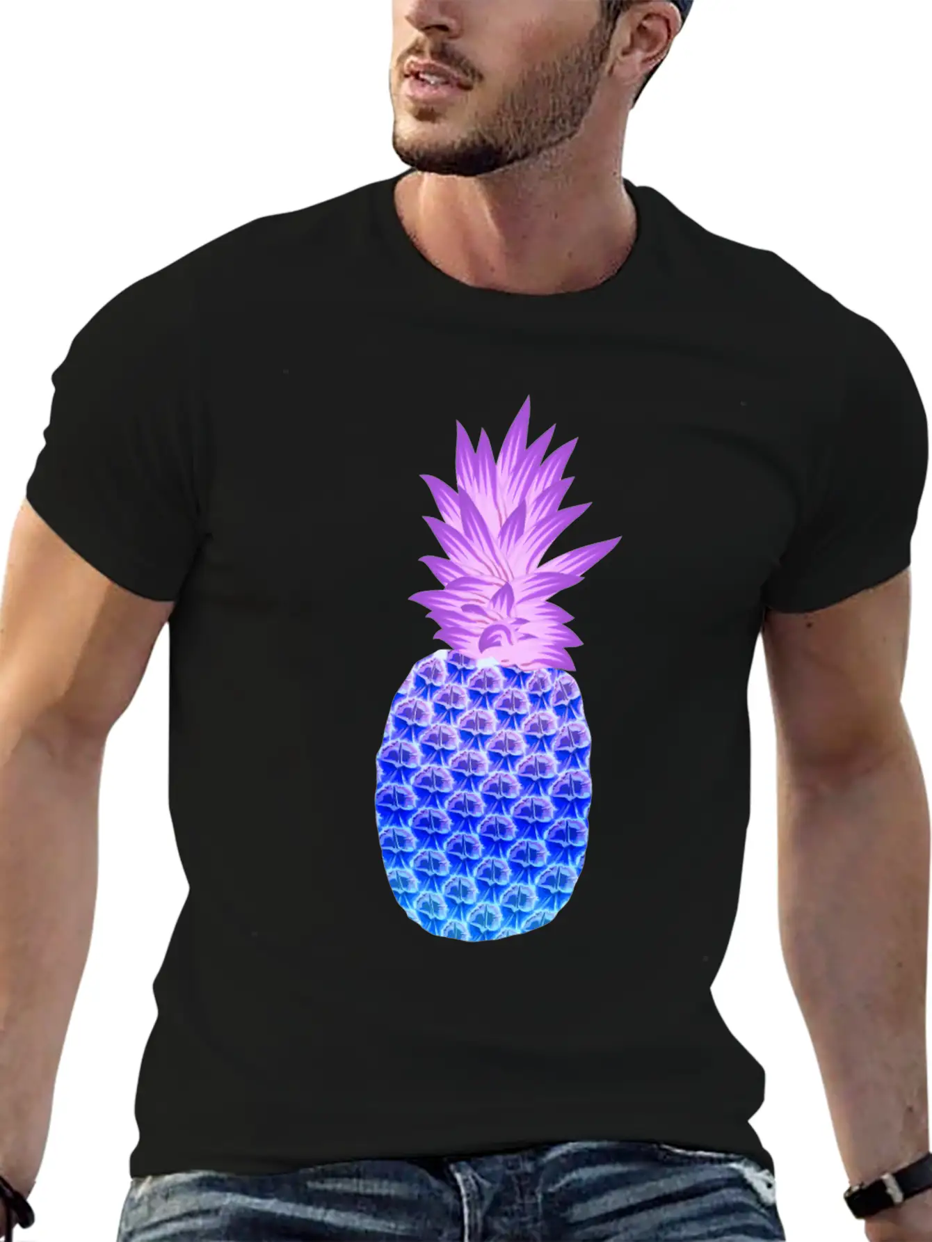 Pineapple Hawaiian Fruit Purple Blue Artistic Casual Graphic T-Shirt – Simple And Comfortable Daily Wear