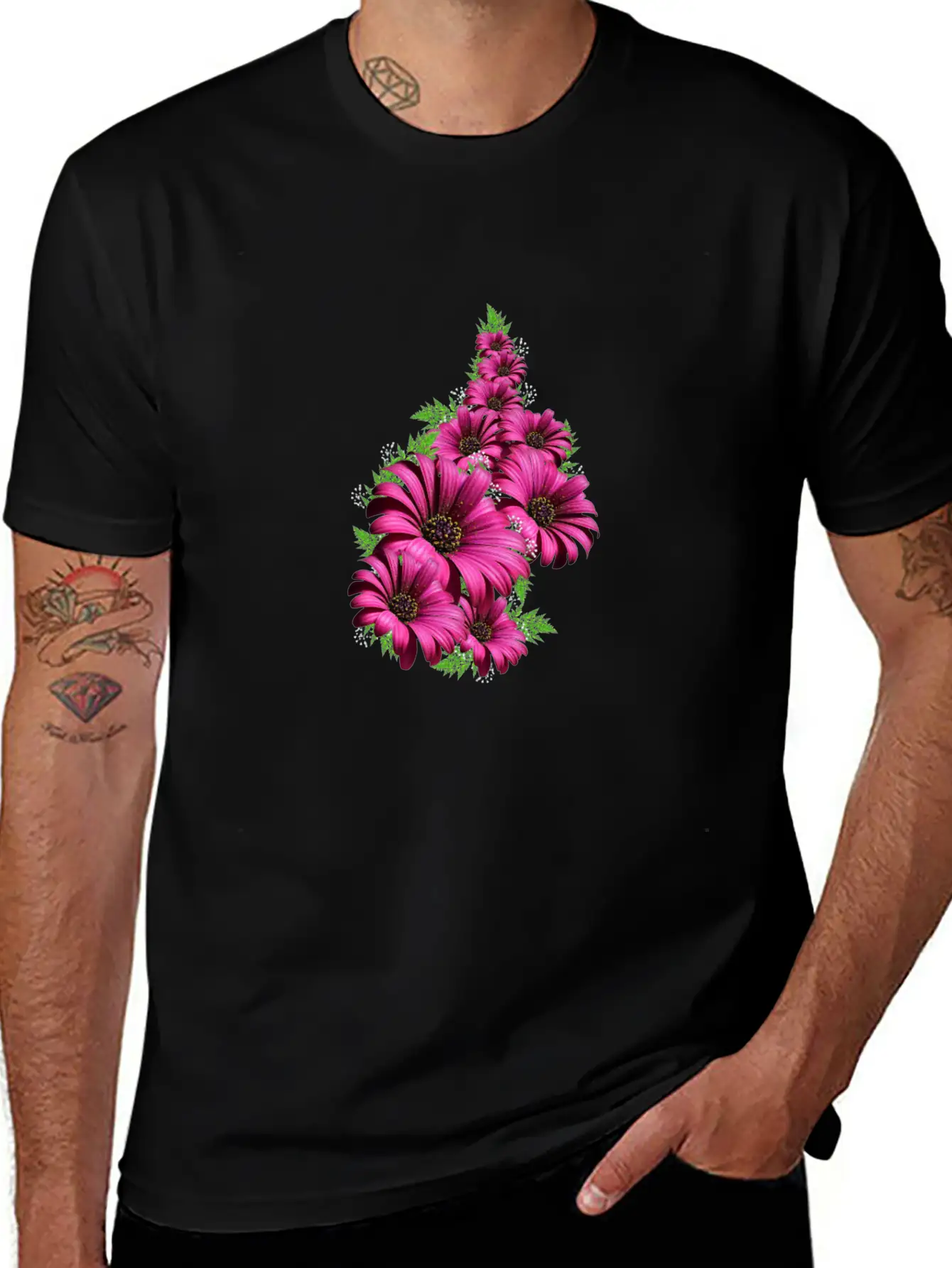Pink Daisy Flowers Unisex Short Sleeve Soft Cotton T-Shirt – Casual Everyday Wear