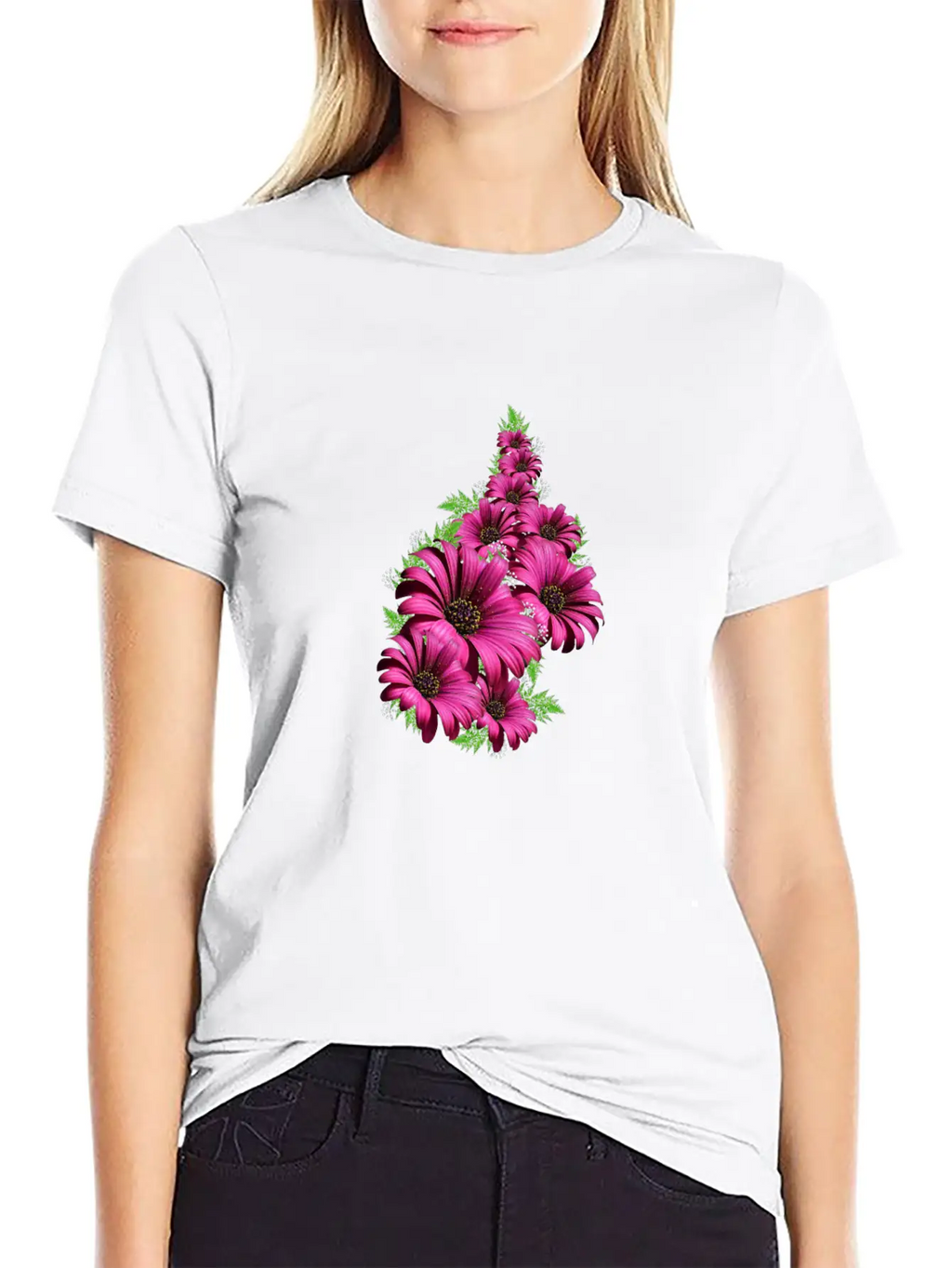Pink Daisy Flowers Unisex Short Sleeve Soft Cotton T-Shirt – Casual Everyday Wear