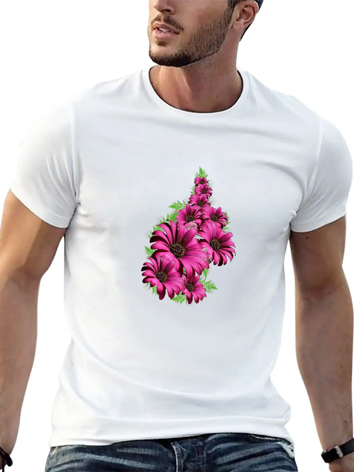 Pink Daisy Flowers Unisex Short Sleeve Soft Cotton T-Shirt – Casual Everyday Wear