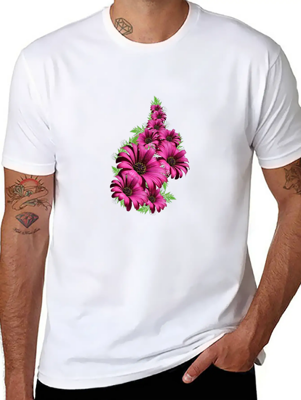 Pink Daisy Flowers Unisex Short Sleeve Soft Cotton T-Shirt – Casual Everyday Wear