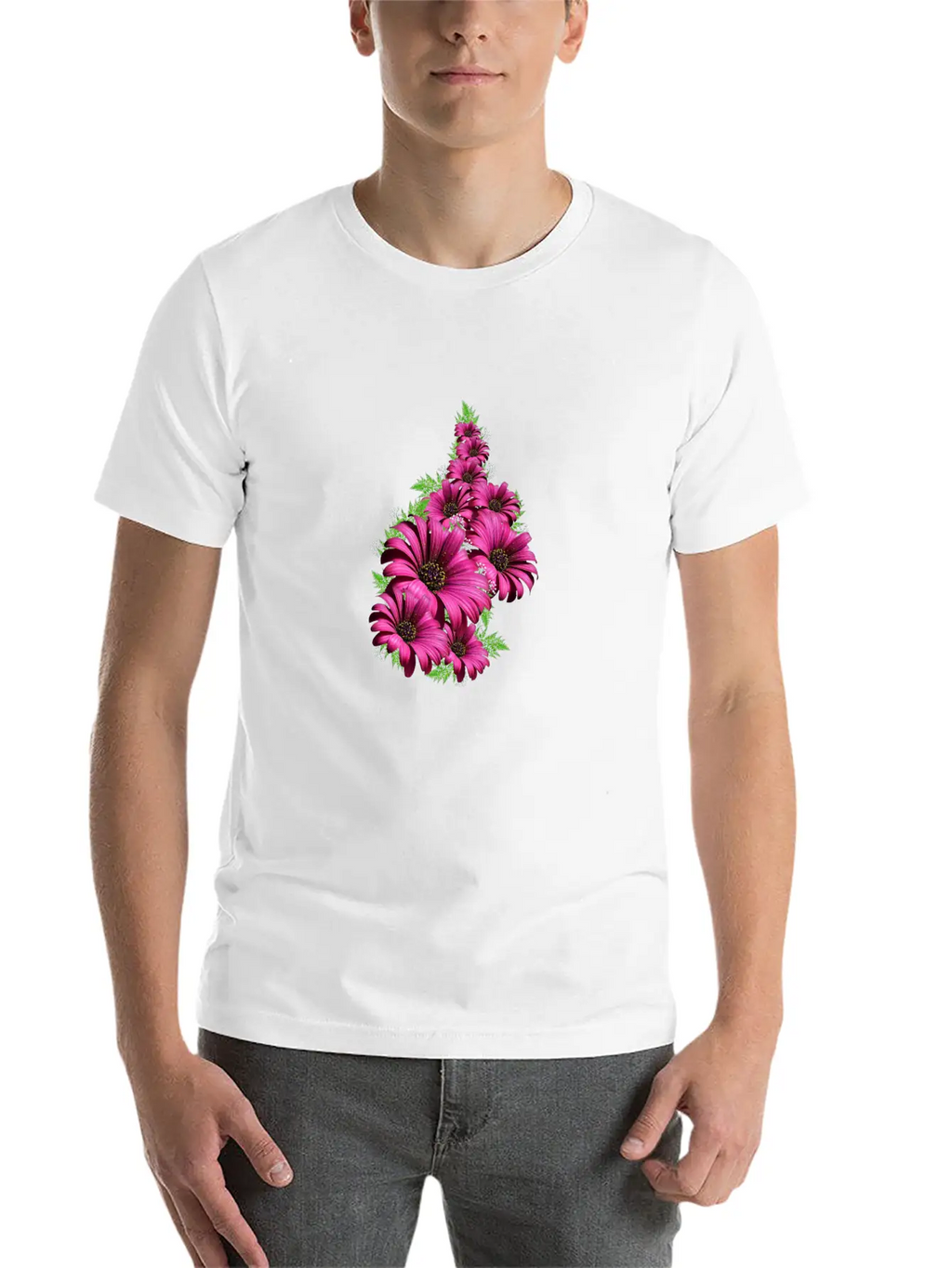 Pink Daisy Flowers Unisex Short Sleeve Soft Cotton T-Shirt – Casual Everyday Wear
