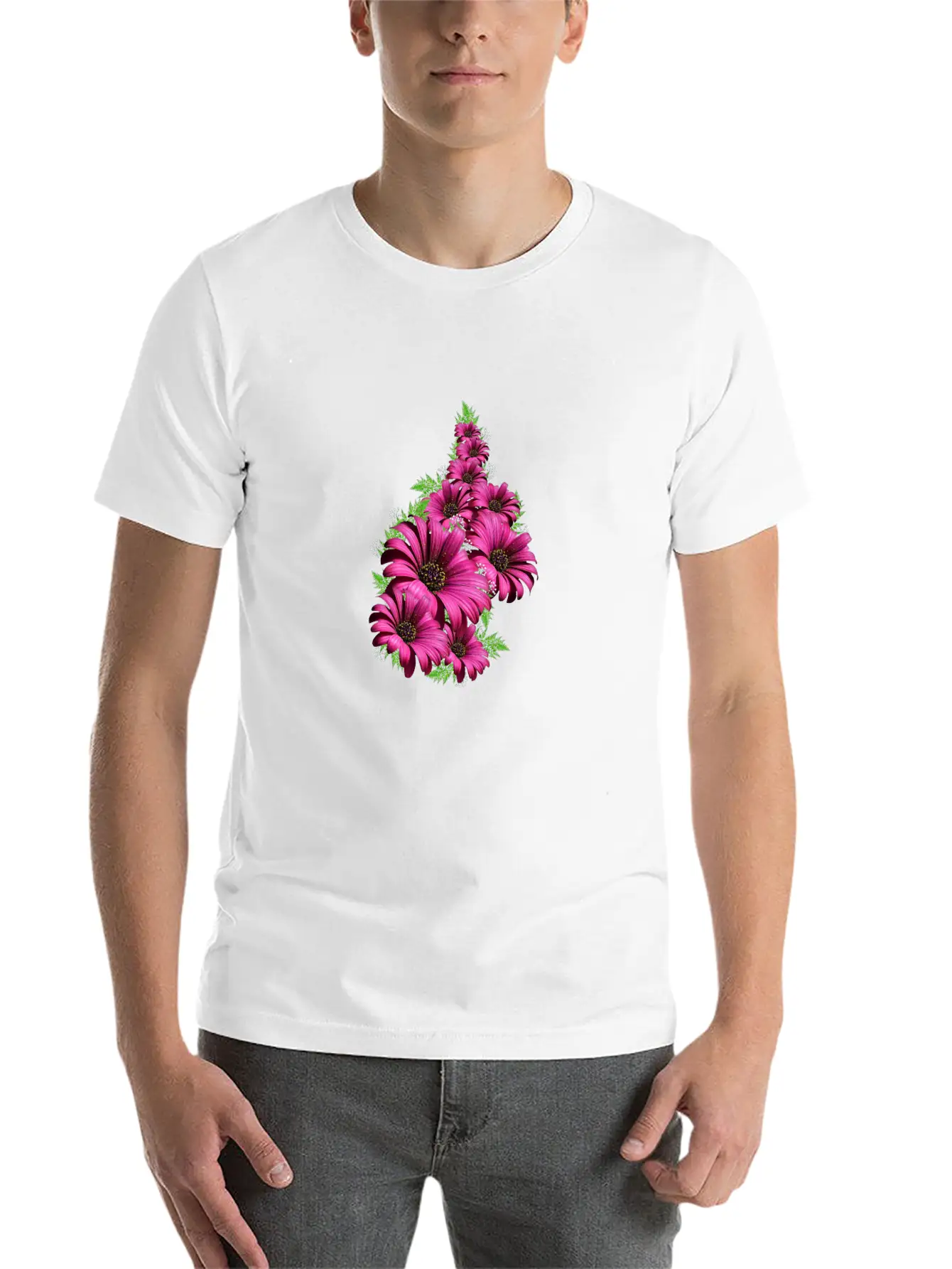 Pink Daisy Flowers Unisex Short Sleeve Soft Cotton T-Shirt – Casual Everyday Wear