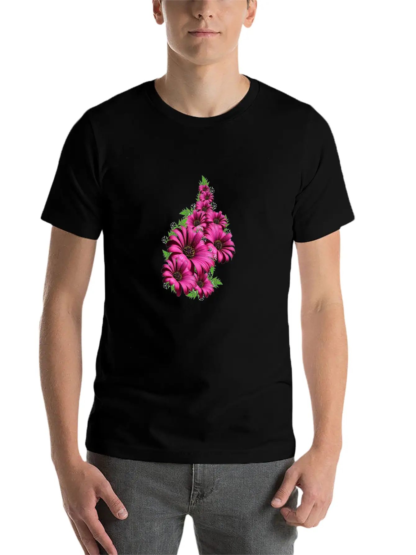 Pink Daisy Flowers Unisex Short Sleeve Soft Cotton T-Shirt – Casual Everyday Wear
