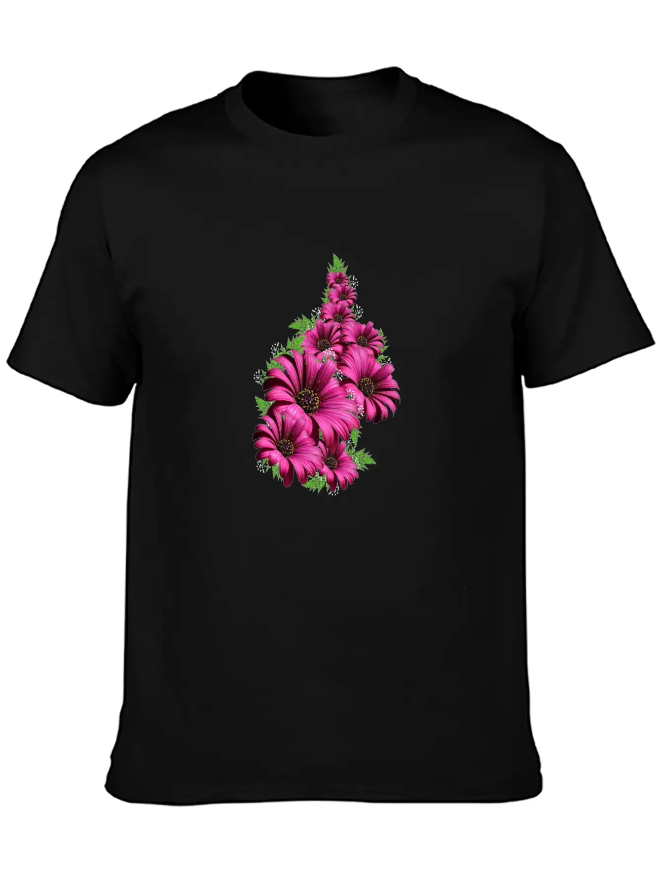Pink Daisy Flowers Unisex Short Sleeve Soft Cotton T-Shirt – Casual Everyday Wear
