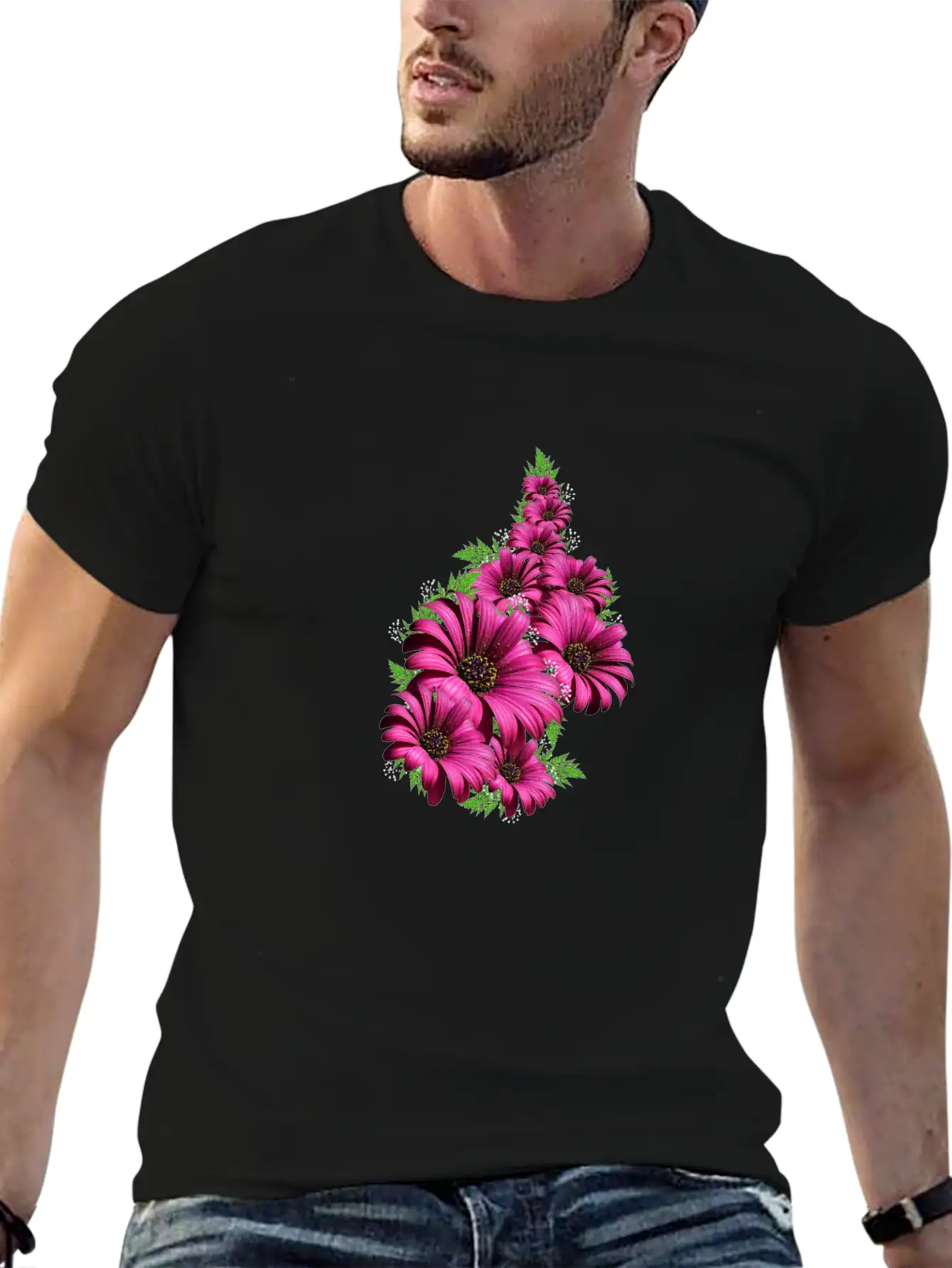 Pink Daisy Flowers Unisex Short Sleeve Soft Cotton T-Shirt – Casual Everyday Wear