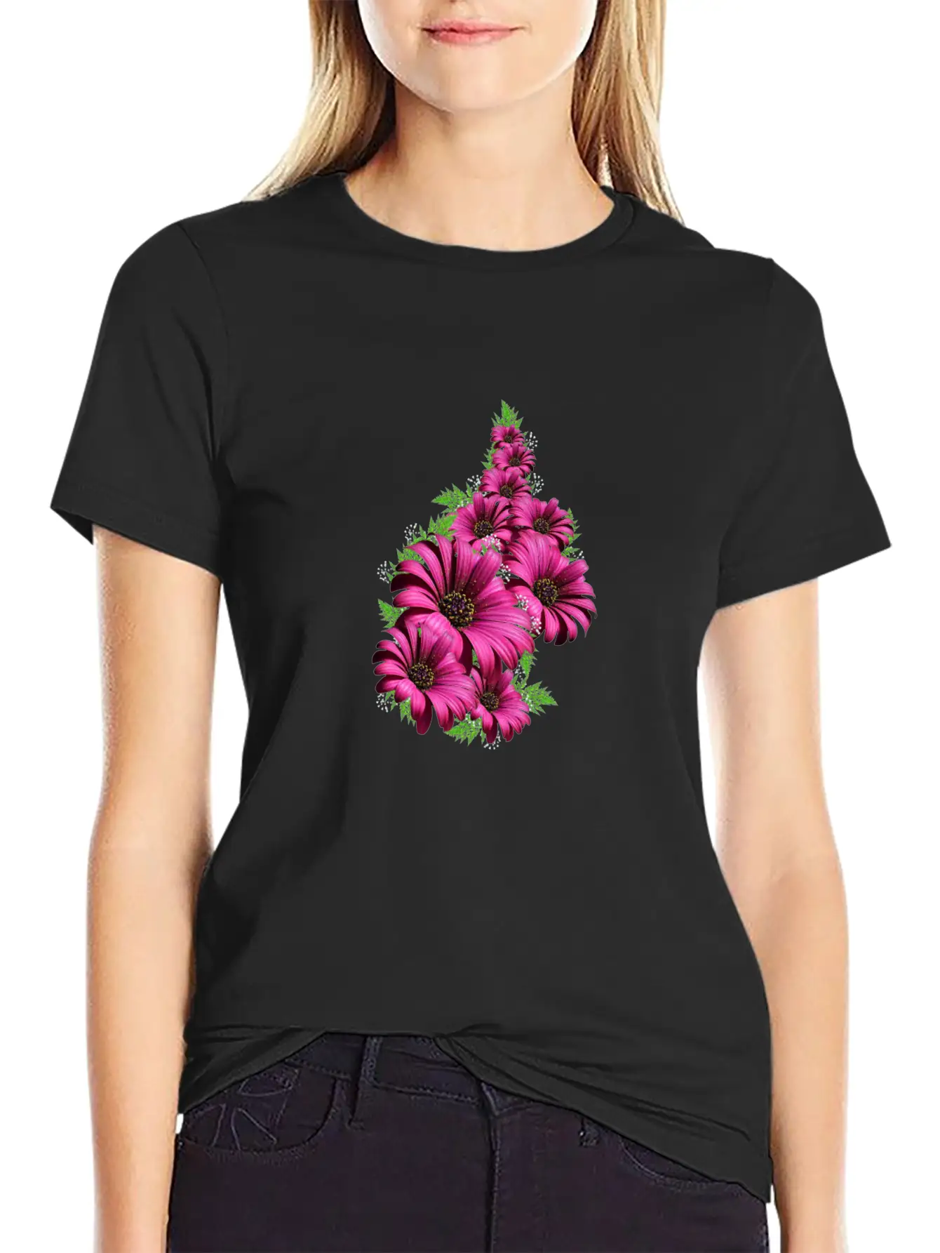 Pink Daisy Flowers Unisex Short Sleeve Soft Cotton T-Shirt – Casual Everyday Wear