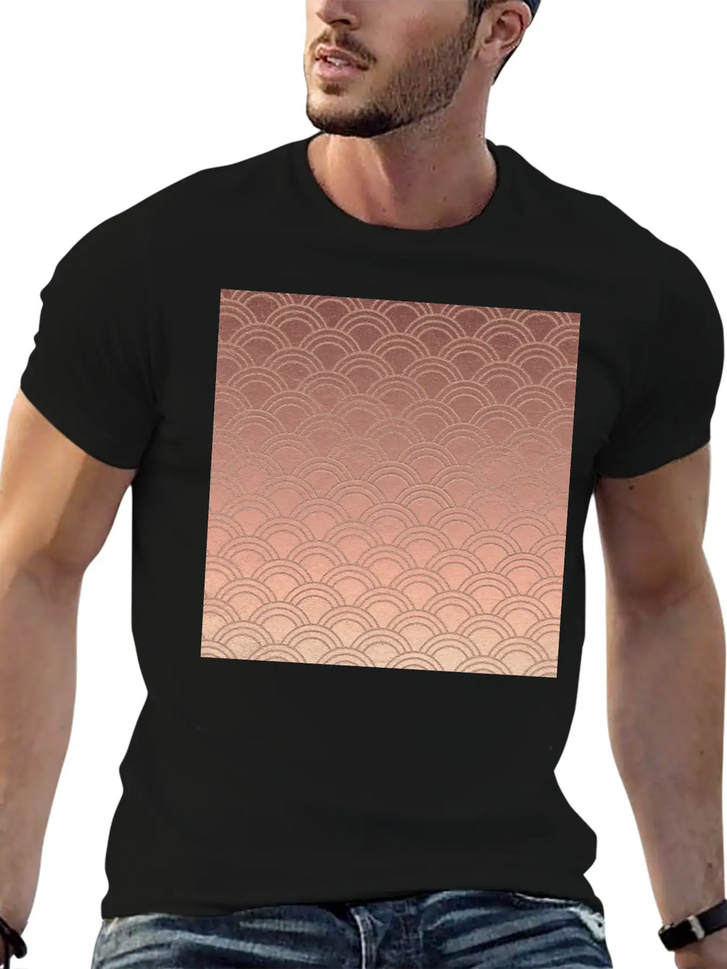 Pink Metallic Ombre Mermaid Scales Pattern Unisex Short Sleeve Soft Cotton T-Shirt – Casual Everyday Wear