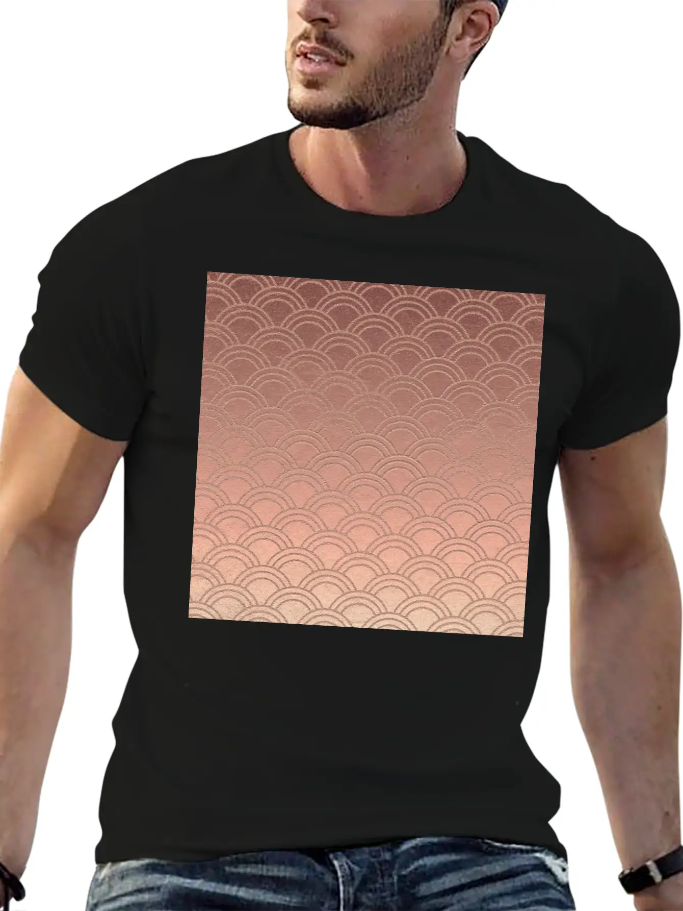 Pink Metallic Ombre Mermaid Scales Pattern Unisex Short Sleeve Soft Cotton T-Shirt – Casual Everyday Wear
