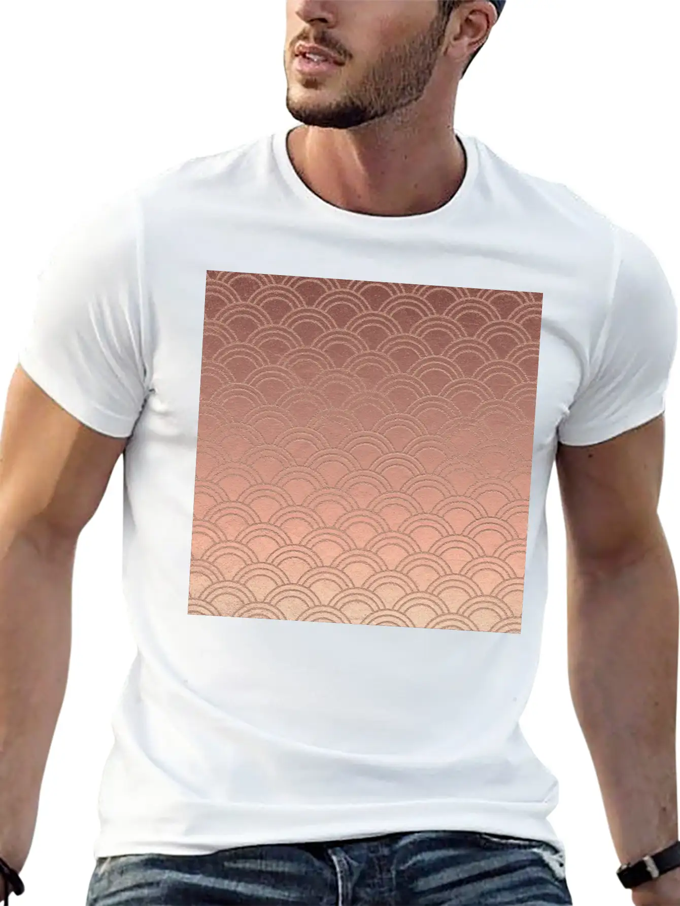 Pink Metallic Ombre Mermaid Scales Pattern Unisex Short Sleeve Soft Cotton T-Shirt – Casual Everyday Wear