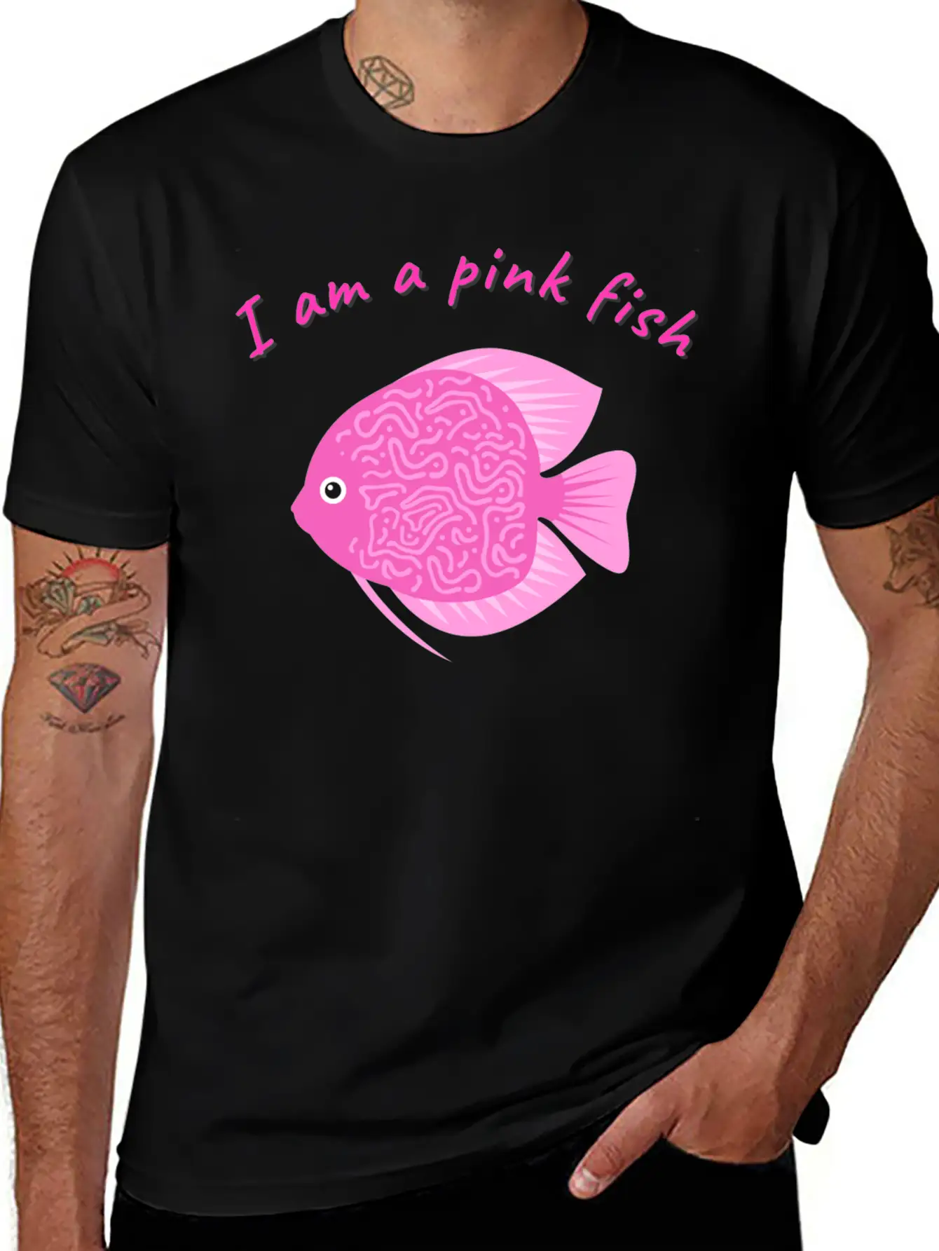 Pink Minimalism Pink Fish Unisex Short Sleeve Soft Cotton T-Shirt – Casual Everyday Wear