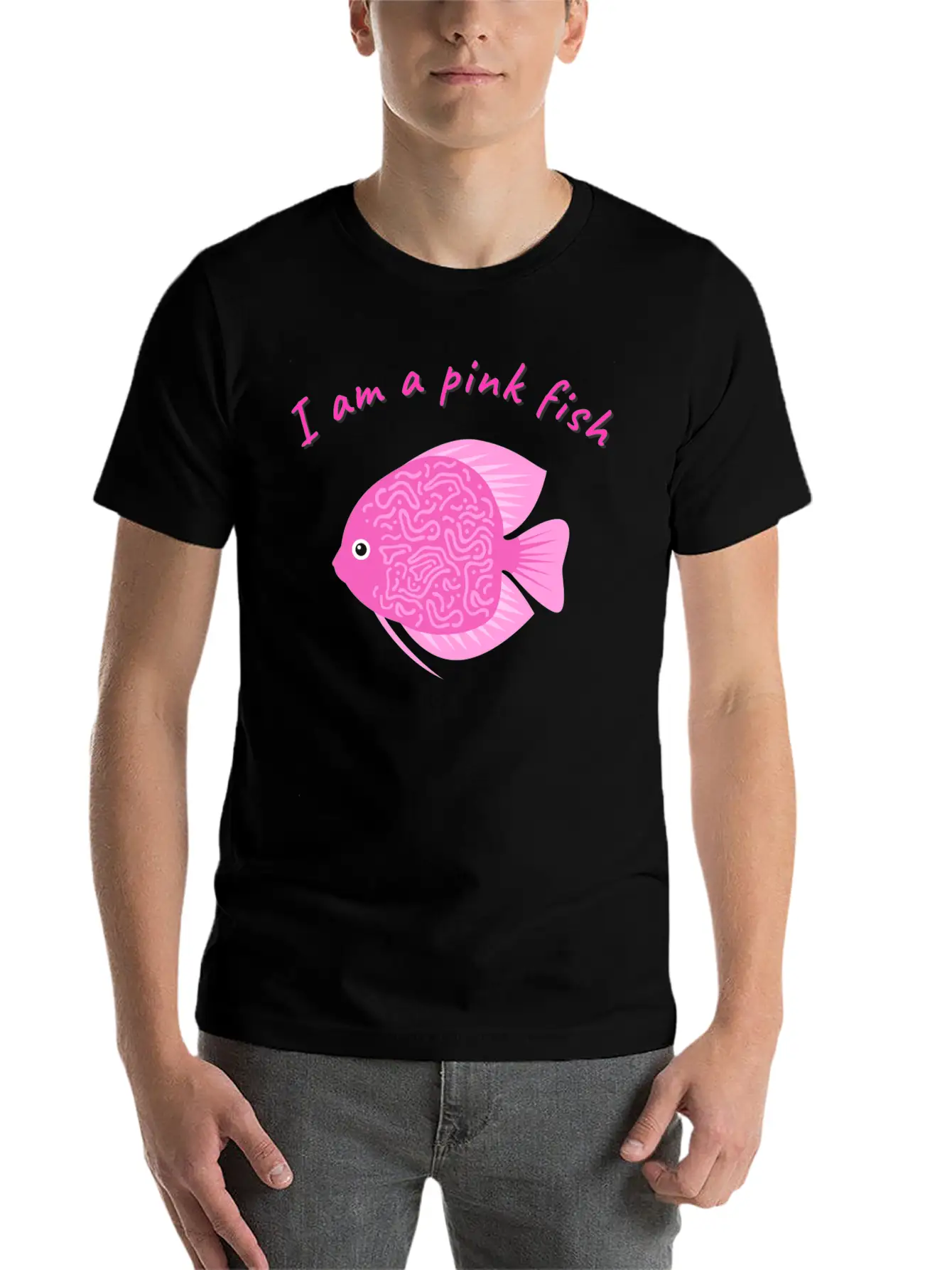 Pink Minimalism Pink Fish Unisex Short Sleeve Soft Cotton T-Shirt – Casual Everyday Wear