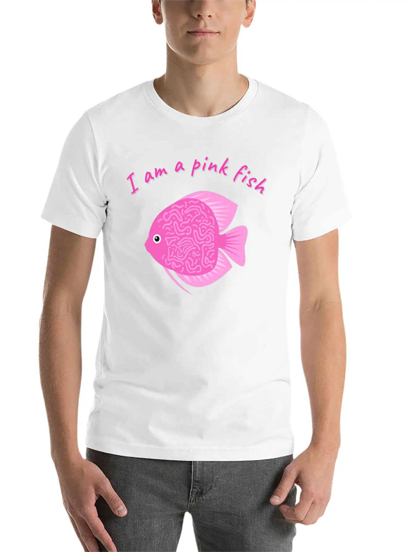 Pink Minimalism Pink Fish Unisex Short Sleeve Soft Cotton T-Shirt – Casual Everyday Wear