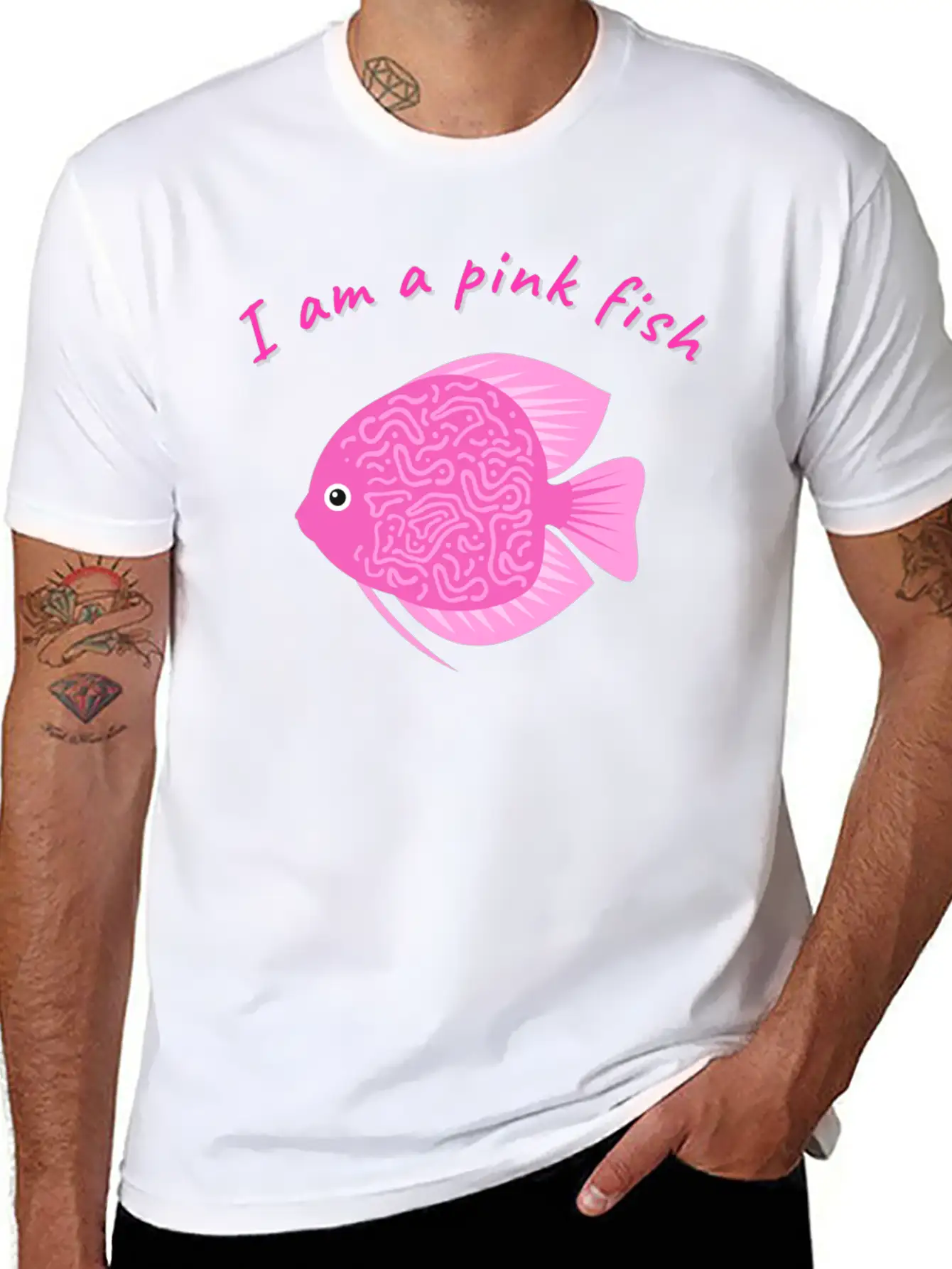 Pink Minimalism Pink Fish Unisex Short Sleeve Soft Cotton T-Shirt – Casual Everyday Wear