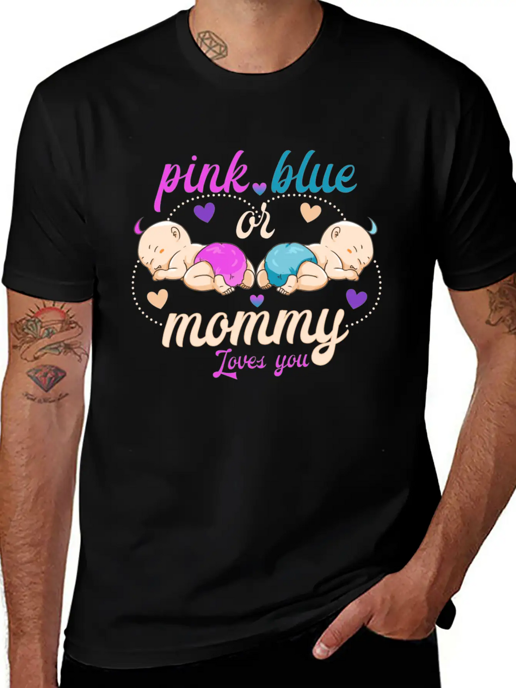 Pink Or Blue Mommy Loves Breathable Graphic T-Shirt – Perfect For Casual Days
