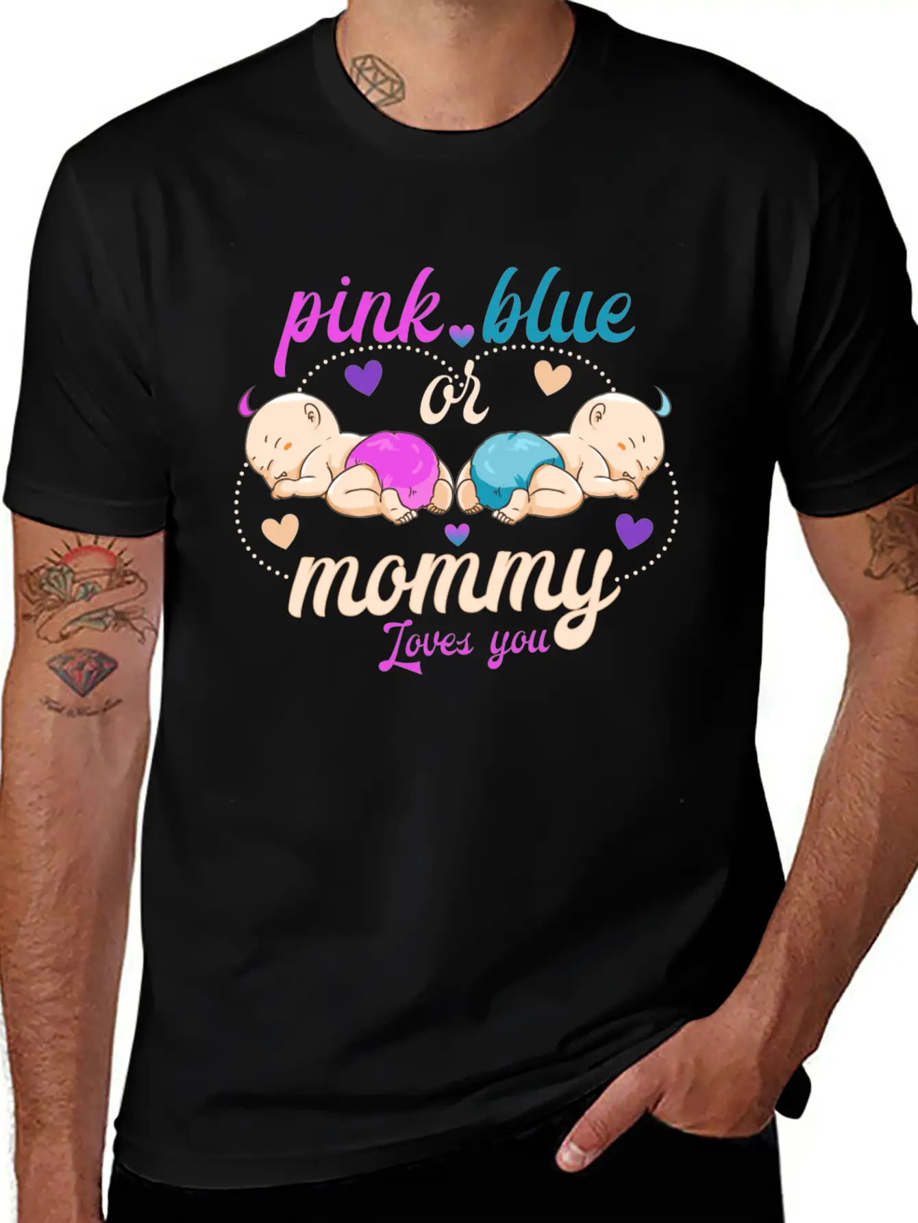 Pink Or Blue Mommy Loves Breathable Graphic T-Shirt – Perfect For Casual Days