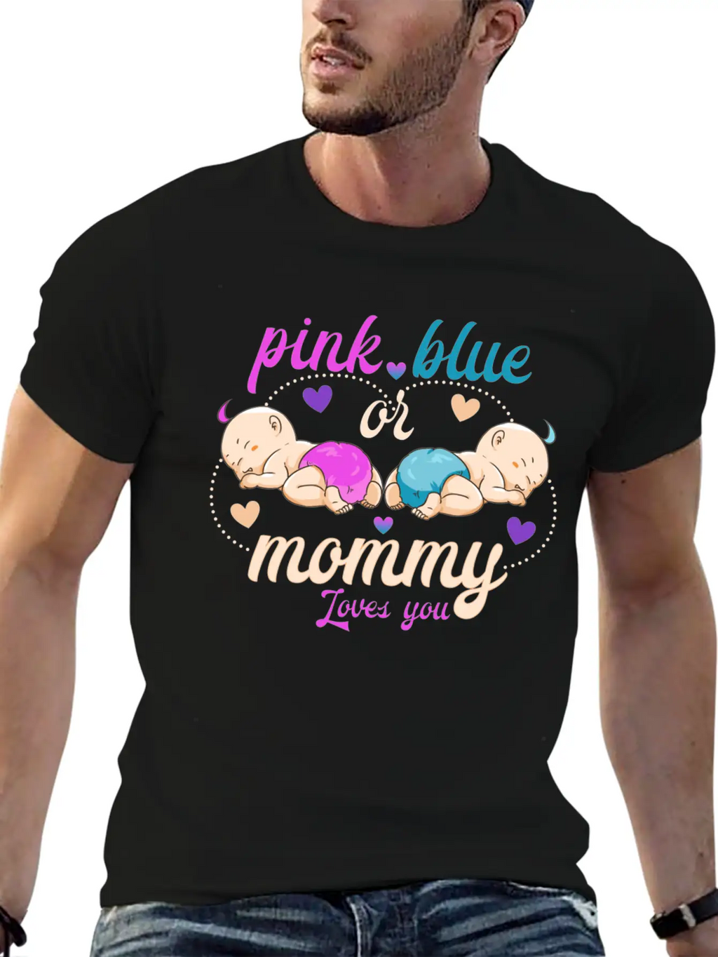 Pink Or Blue Mommy Loves Breathable Graphic T-Shirt – Perfect For Casual Days