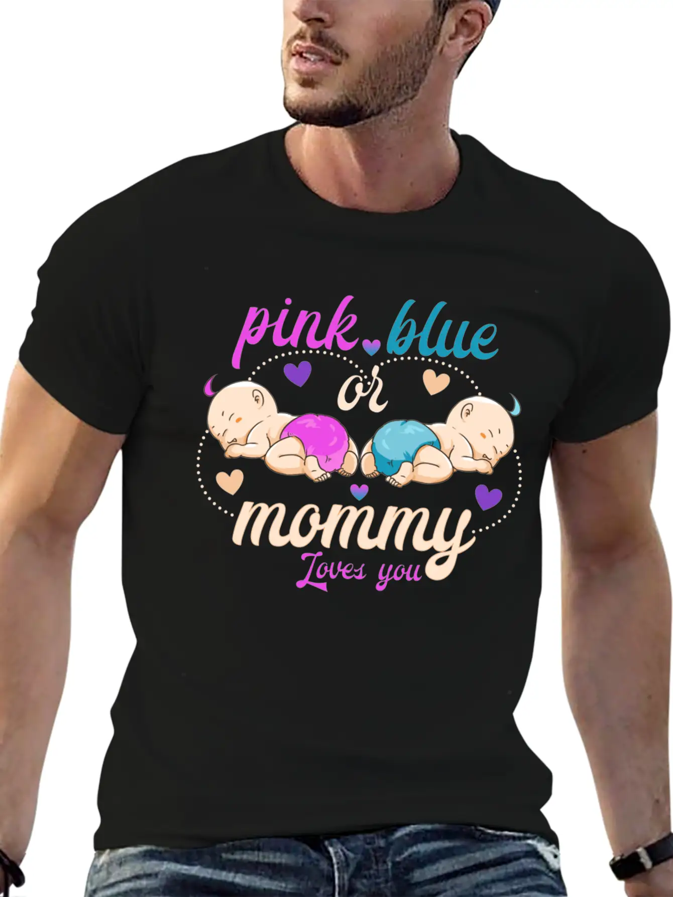 Pink Or Blue Mommy Loves Breathable Graphic T-Shirt – Perfect For Casual Days