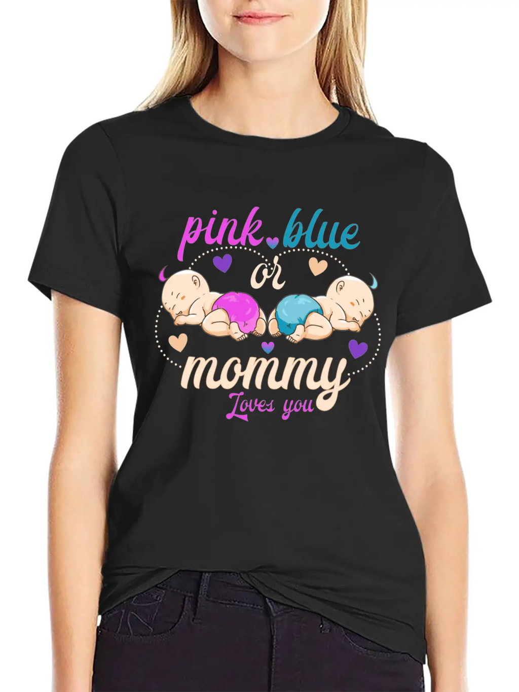 Pink Or Blue Mommy Loves Breathable Graphic T-Shirt – Perfect For Casual Days