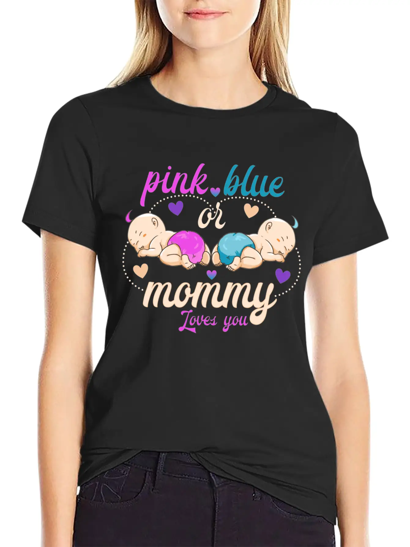 Pink Or Blue Mommy Loves Breathable Graphic T-Shirt – Perfect For Casual Days