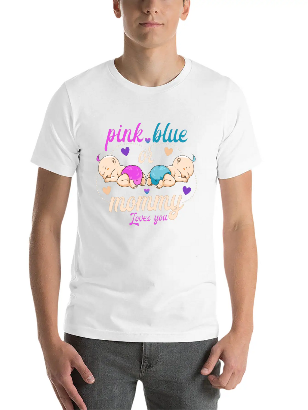 Pink Or Blue Mommy Loves Breathable Graphic T-Shirt – Perfect For Casual Days