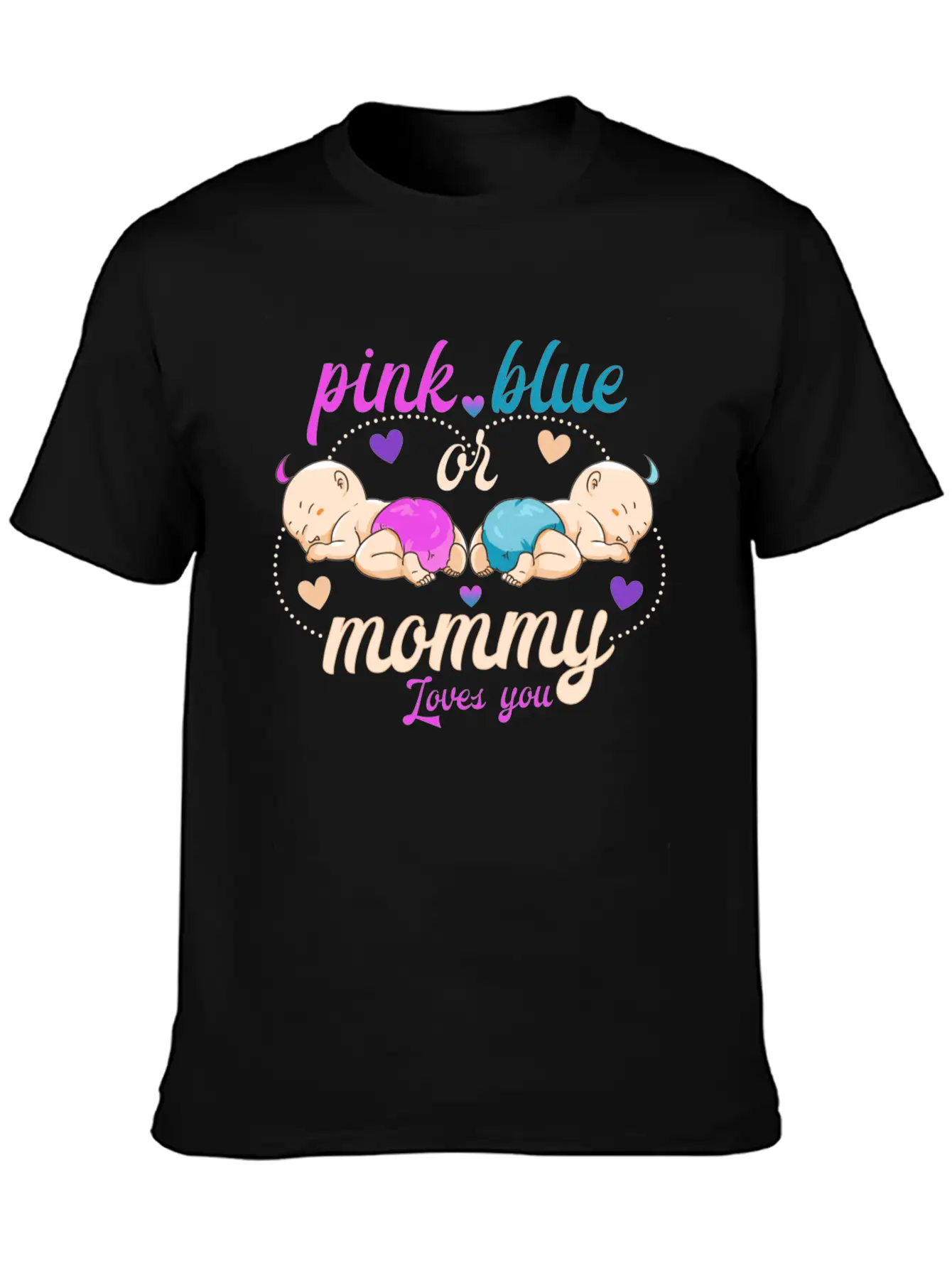 Pink Or Blue Mommy Loves Breathable Graphic T-Shirt – Perfect For Casual Days