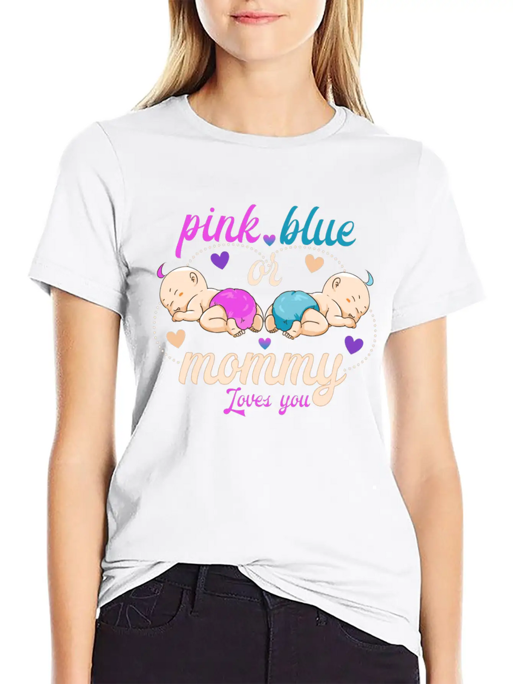 Pink Or Blue Mommy Loves Breathable Graphic T-Shirt – Perfect For Casual Days