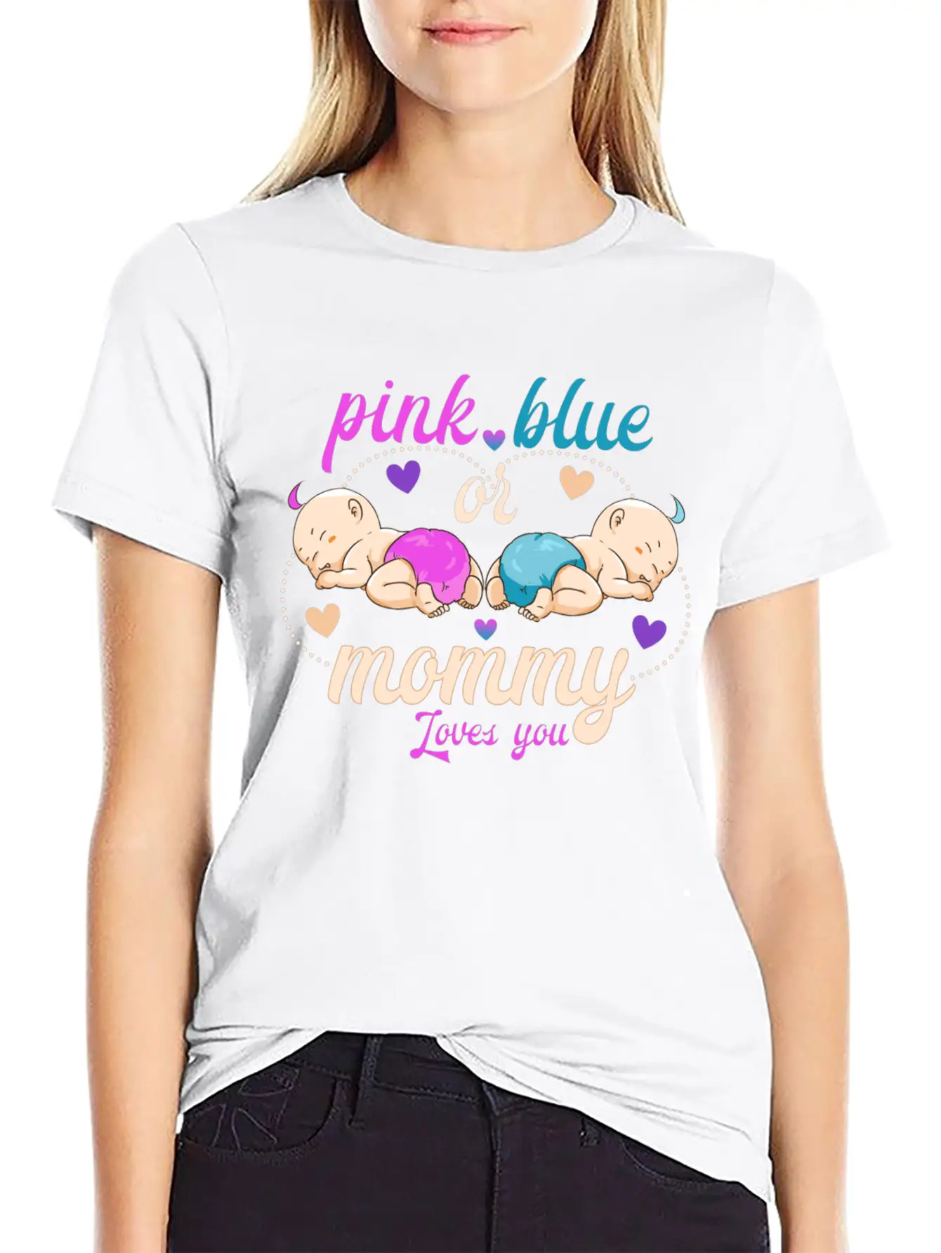 Pink Or Blue Mommy Loves Breathable Graphic T-Shirt – Perfect For Casual Days