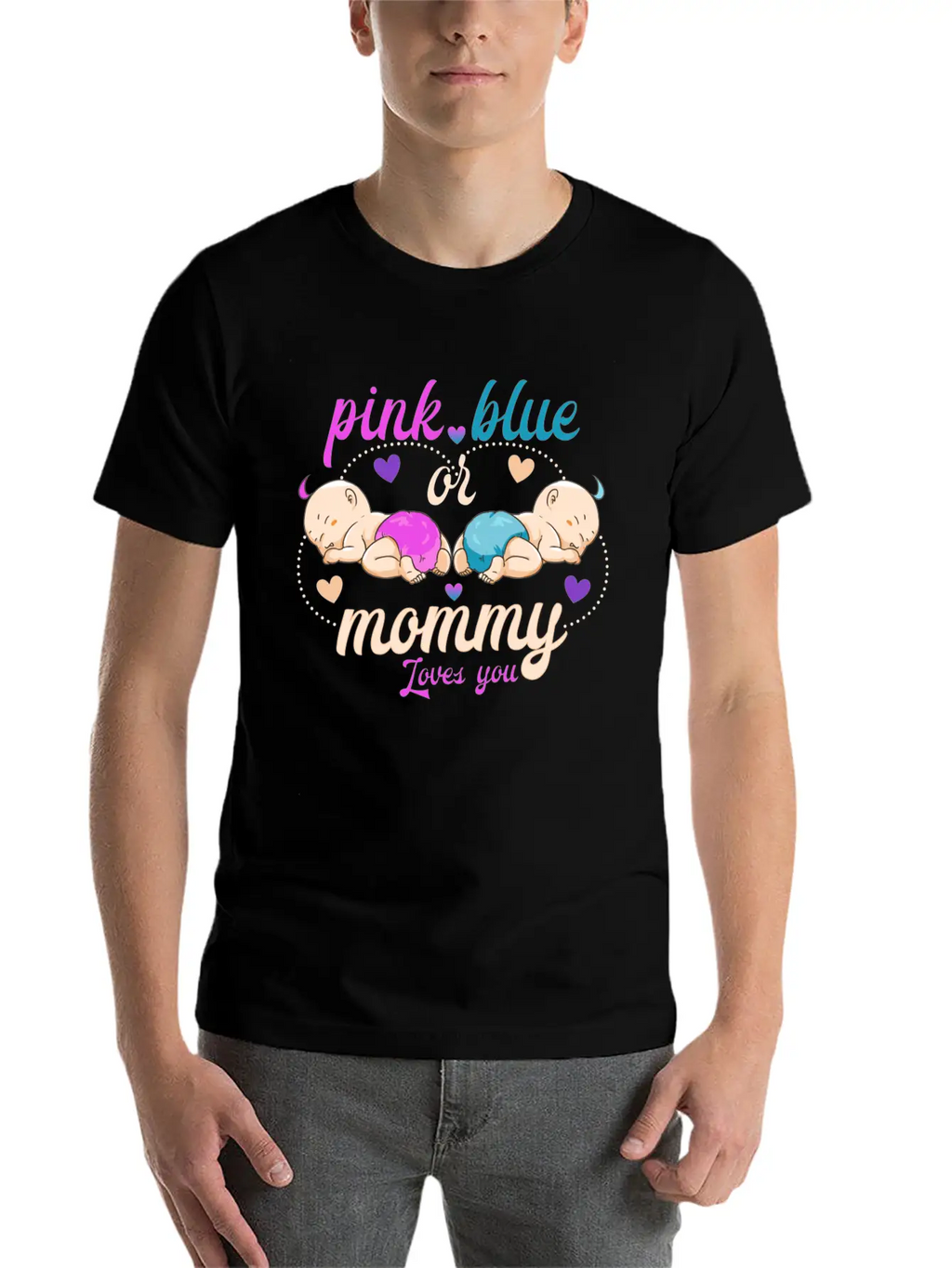 Pink Or Blue Mommy Loves Breathable Graphic T-Shirt – Perfect For Casual Days