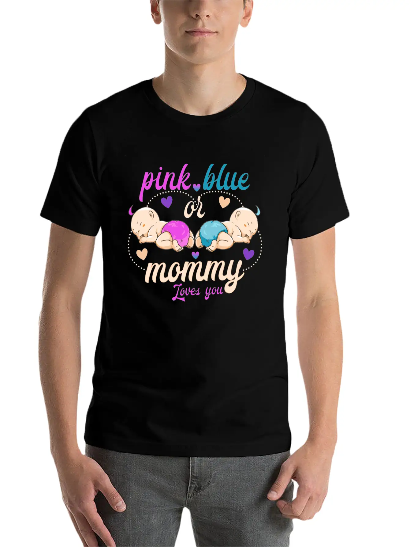 Pink Or Blue Mommy Loves Breathable Graphic T-Shirt – Perfect For Casual Days