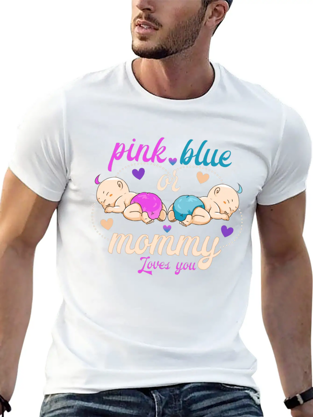 Pink Or Blue Mommy Loves Breathable Graphic T-Shirt – Perfect For Casual Days