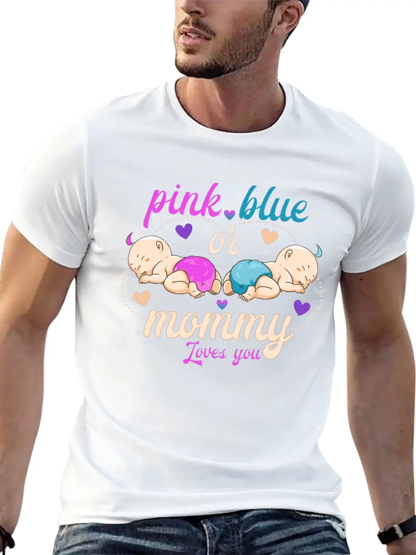 Pink Or Blue Mommy Loves Breathable Graphic T-Shirt – Perfect For Casual Days