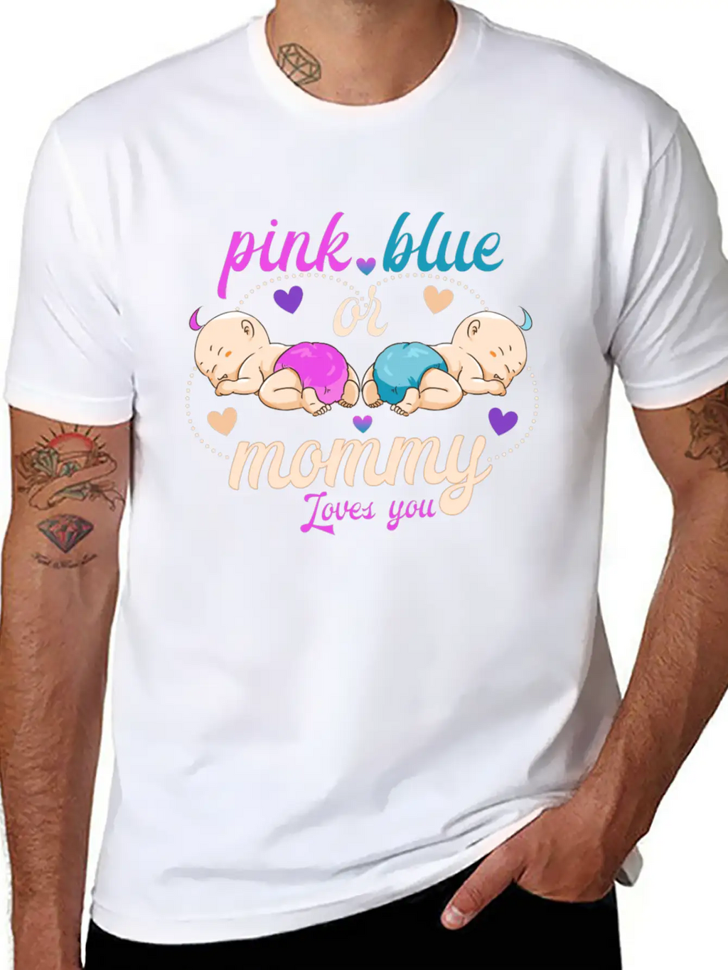 Pink Or Blue Mommy Loves Breathable Graphic T-Shirt – Perfect For Casual Days