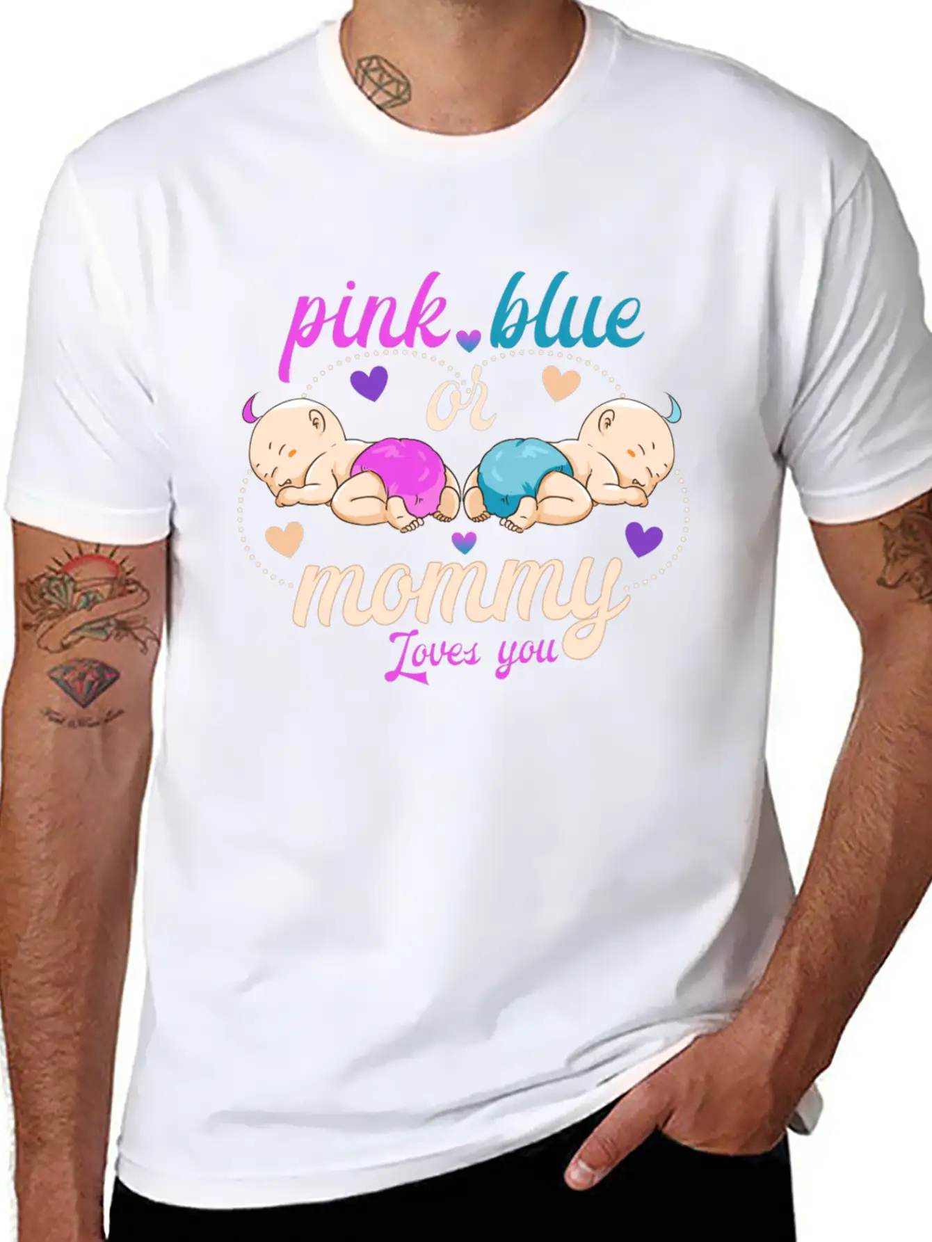 Pink Or Blue Mommy Loves Breathable Graphic T-Shirt – Perfect For Casual Days