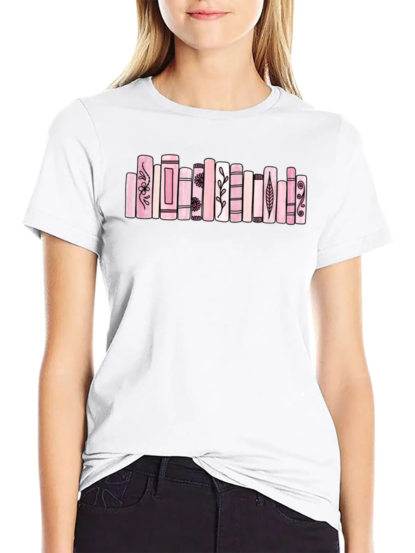 Pink Pastel Books Casual Graphic T-Shirt – Simple And Comfortable Daily Wear