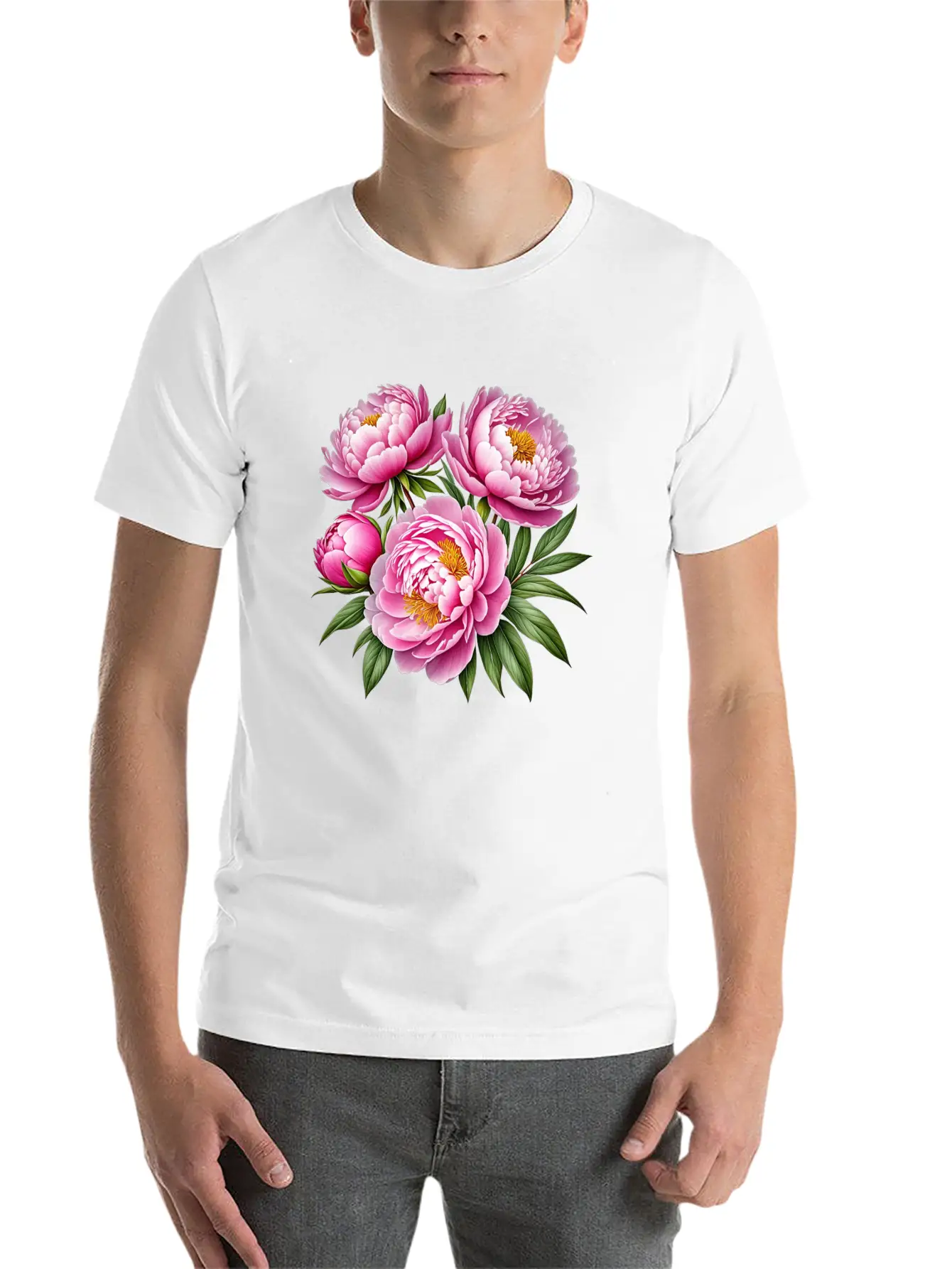 Pink Peonies Essential Cotton Tee For Daily Outfits – Unisex Style