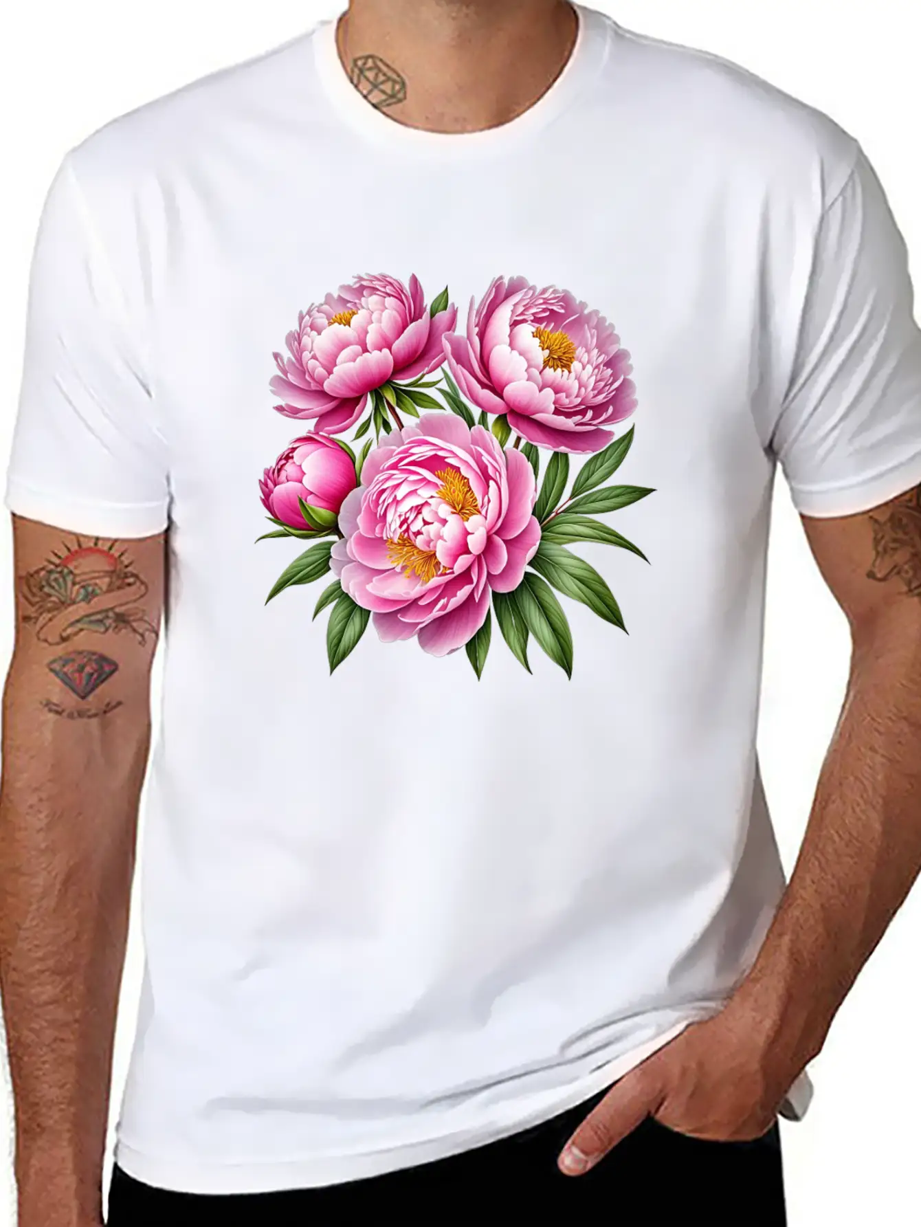 Pink Peonies Essential Cotton Tee For Daily Outfits – Unisex Style
