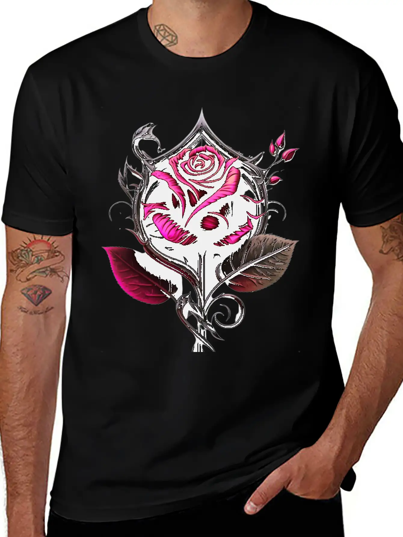 Pink Rose Breathable Graphic T-Shirt – Perfect For Casual Days