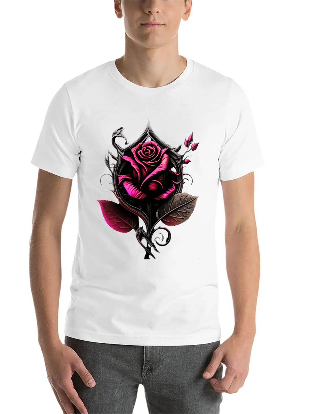 Pink Rose Breathable Graphic T-Shirt – Perfect For Casual Days